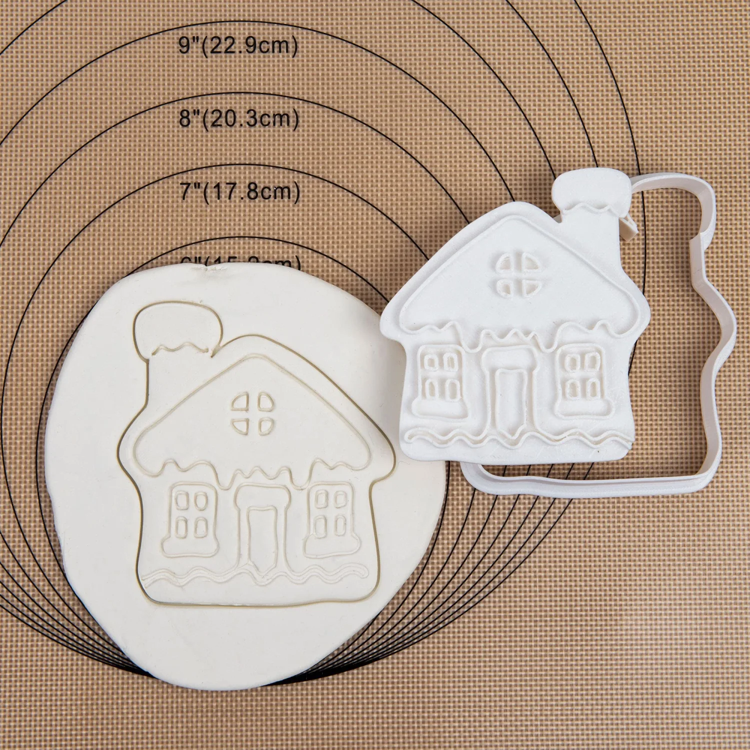 Christmas House Cookie Cutter and Embosser Set Detail 3" Baking Mold