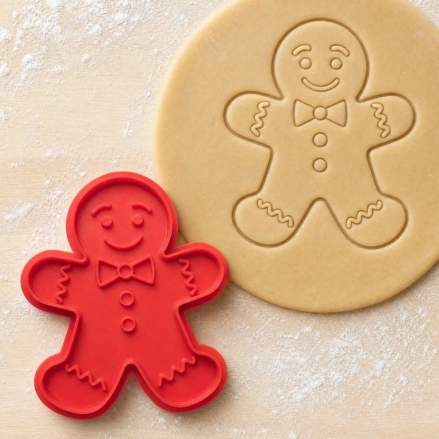 Christmas Cookie Cutters Gingerbread Man Bow Tie Shape 3D Printed PLA Fondant Cutter with Embosser Stamp 3 Inch Xmas Holiday Baking Mold for Decorating Stocking Stuffers Party Favors