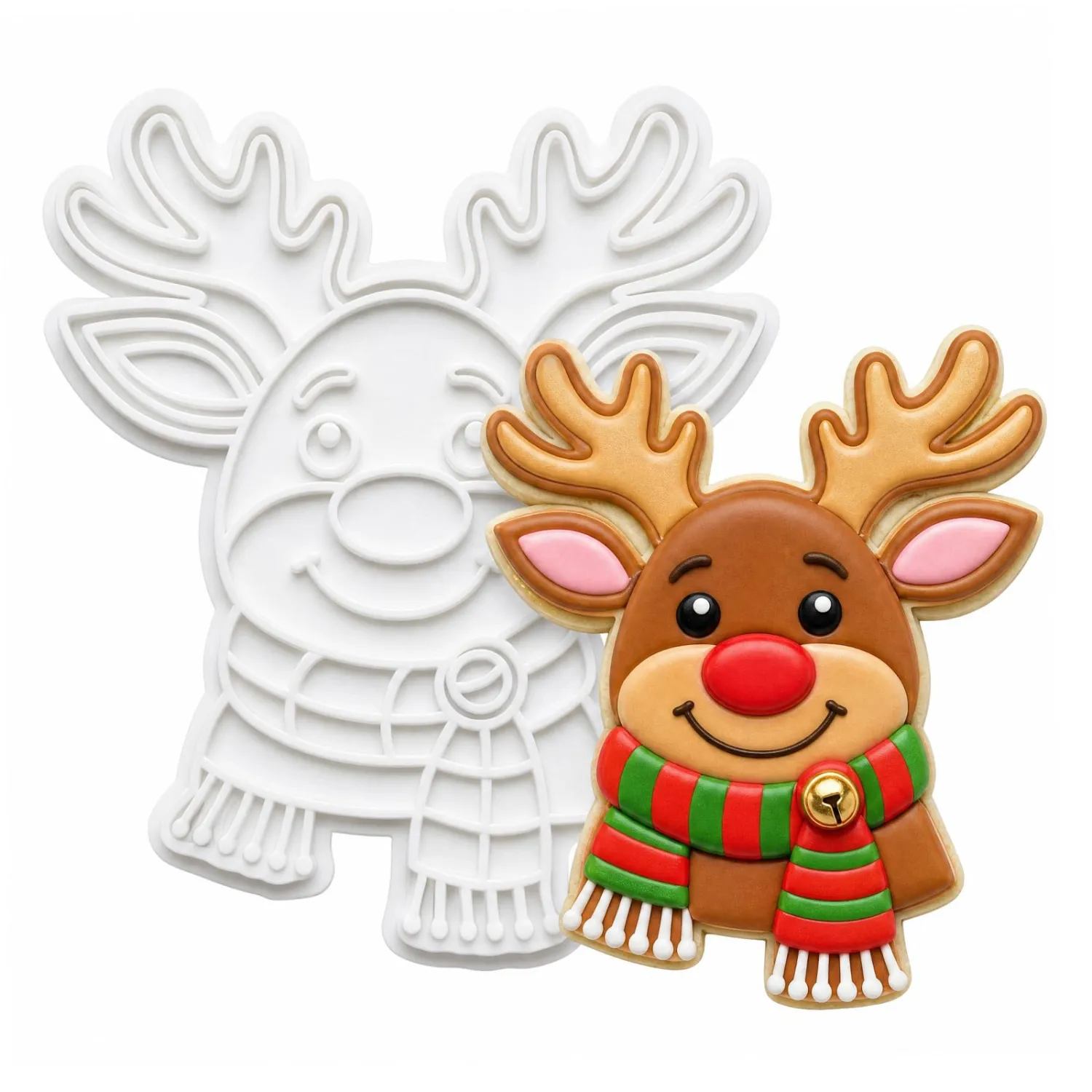 Christmas Cookie Cutters Reindeer Gloves Shape 3D Printed PLA Fondant Cutter with Embosser Stamp 3.5 Inch Xmas Holiday Baking Mold for Decorating Stocking Stuffers Party Favors