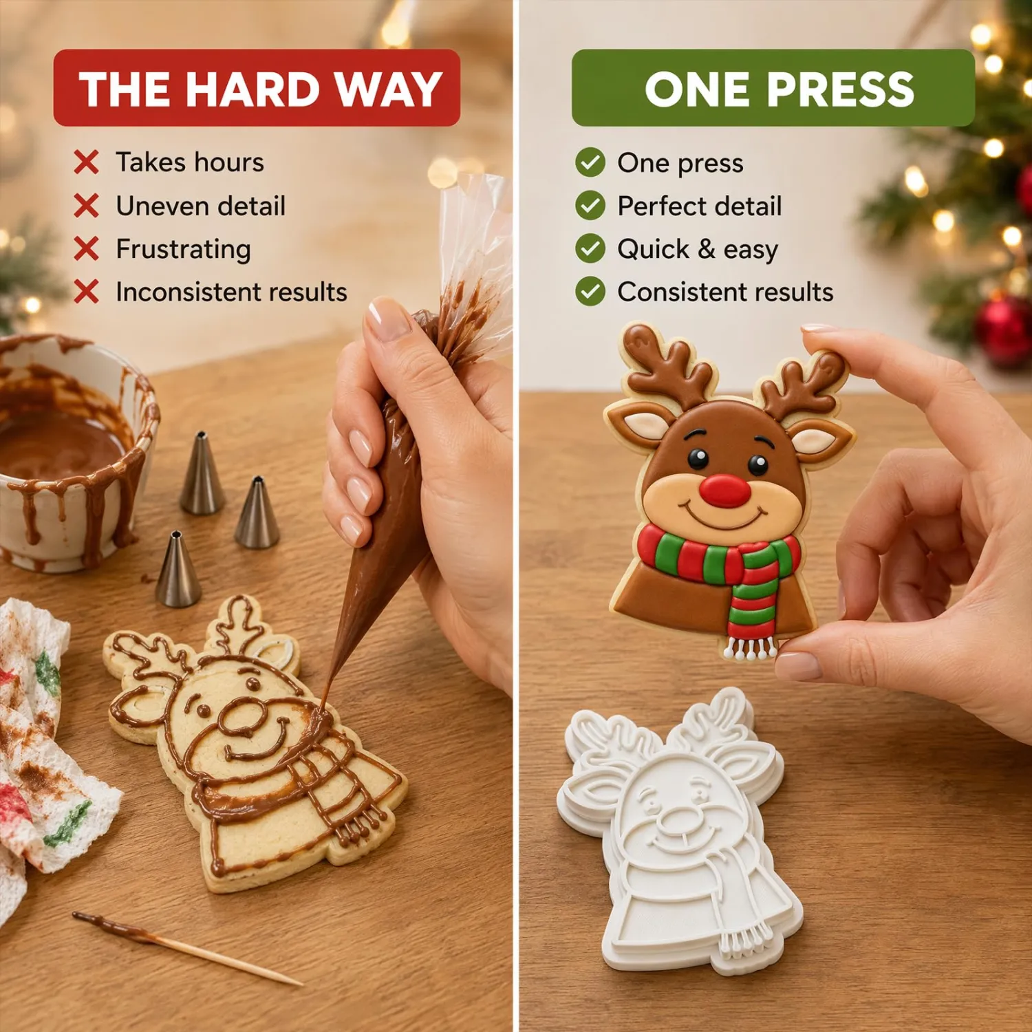Christmas Cookie Cutters Reindeer Gloves Shape 3D Printed PLA Fondant Cutter with Embosser Stamp 3.5 Inch Xmas Holiday Baking Mold for Decorating Stocking Stuffers Party Favors