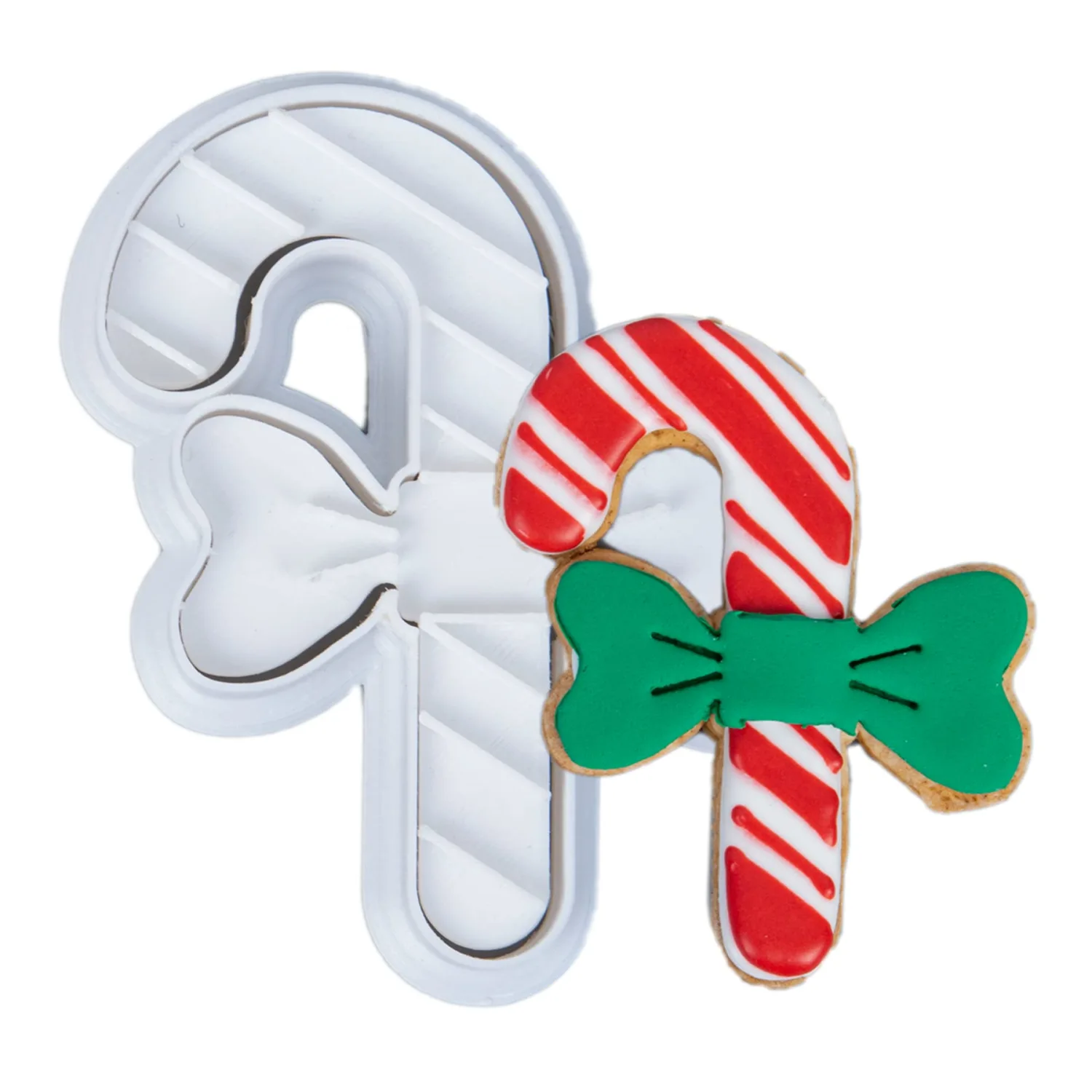 Christmas Cookie Cutters Candy Cane Shapes with Plunger Stamps Holiday PLA Baking Accessories Cutter Molds Gifts Decorative Party 3.5" Kitchen Cake Supplies