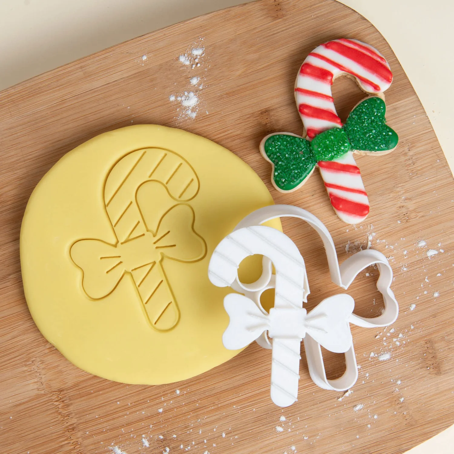 Christmas Cookie Cutters Candy Cane Shapes with Plunger Stamps Holiday PLA Baking Accessories Cutter Molds Gifts Decorative Party 3.5" Kitchen Cake Supplies