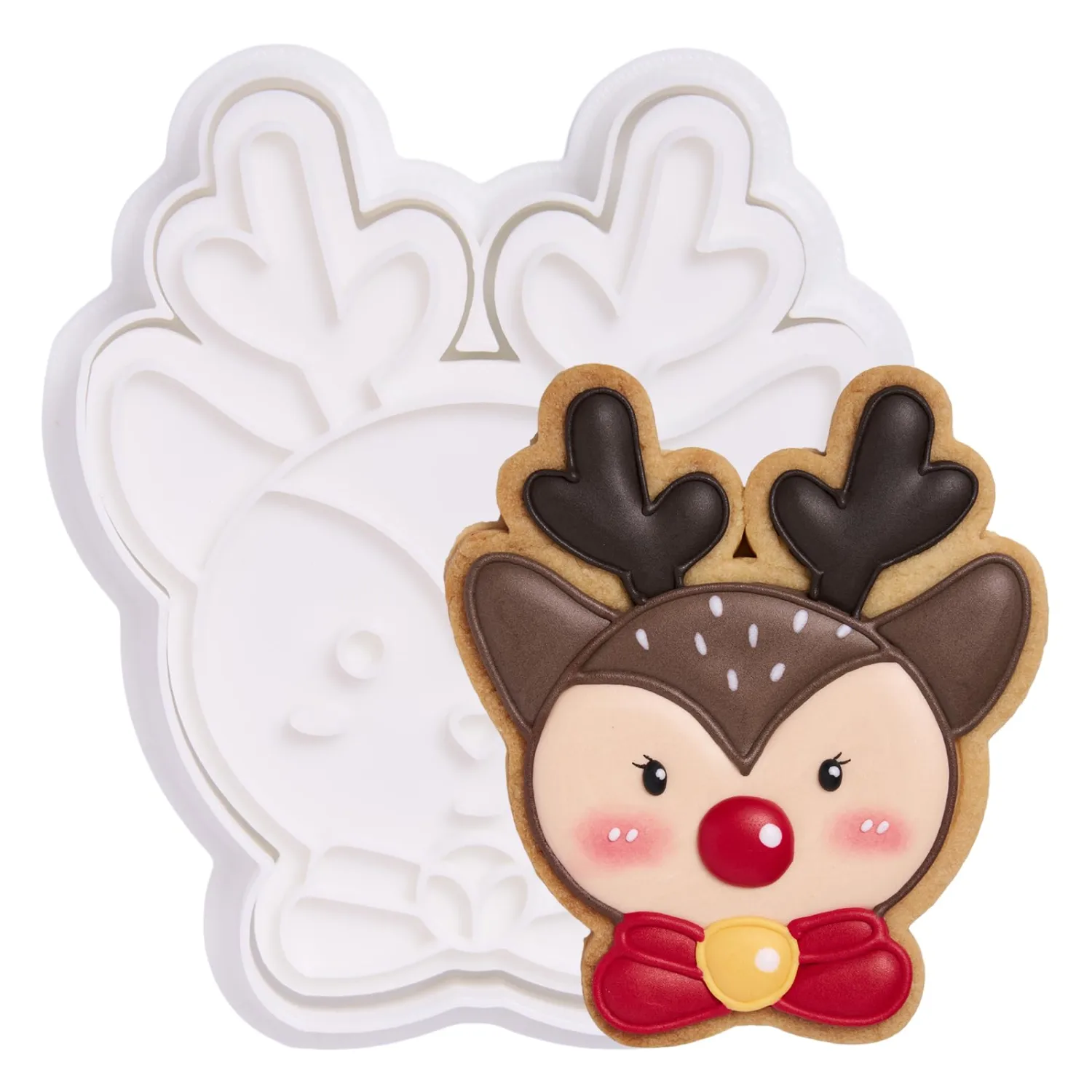 Christmas Cookie Cutters Reindeer with Plunger Stamps Holiday PLA Baking Accessories Cutter Molds Gifts Decorative Party 3.5" Kitchen Cake Supplies
