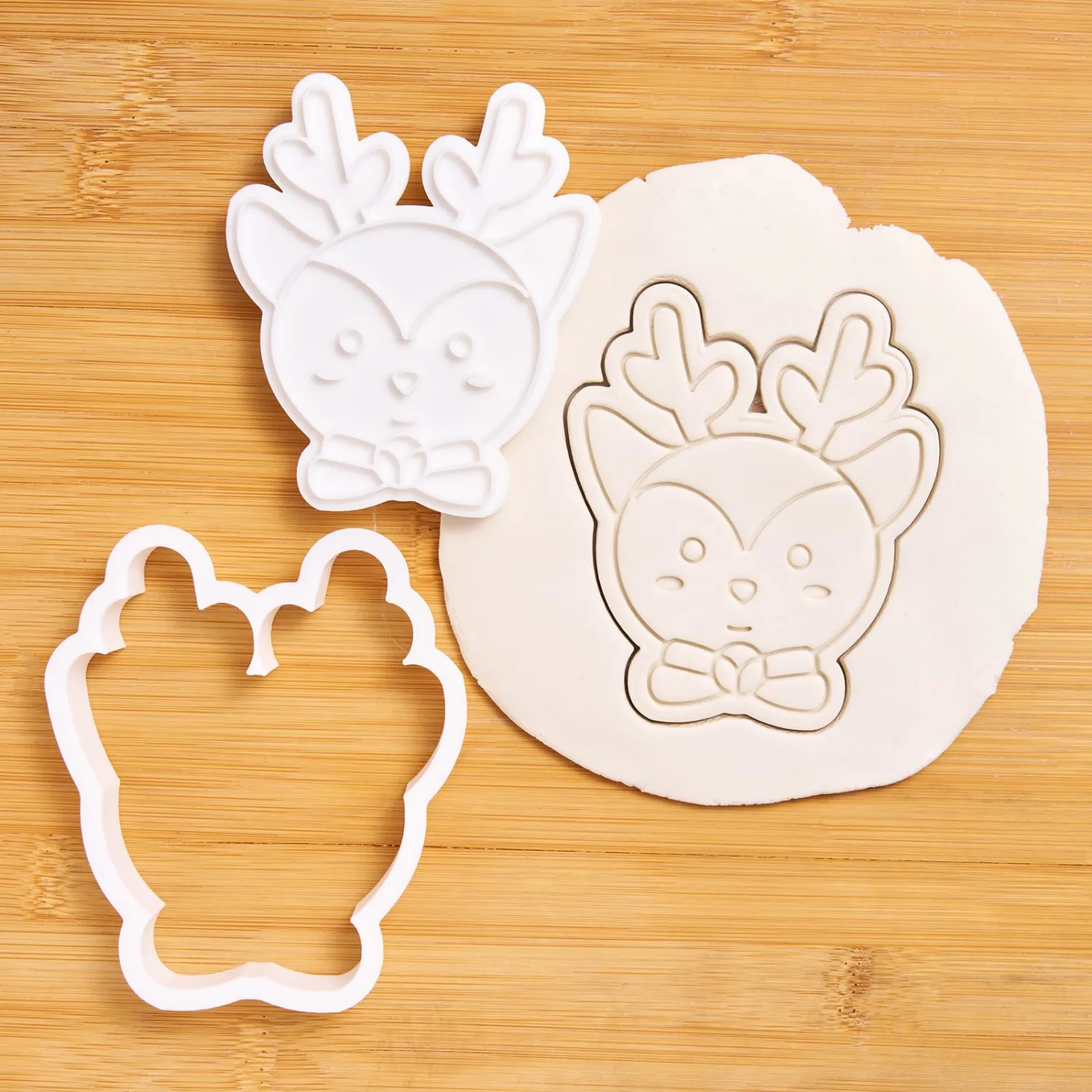 Christmas Cookie Cutters Reindeer with Plunger Stamps Holiday PLA Baking Accessories Cutter Molds Gifts Decorative Party 3.5" Kitchen Cake Supplies
