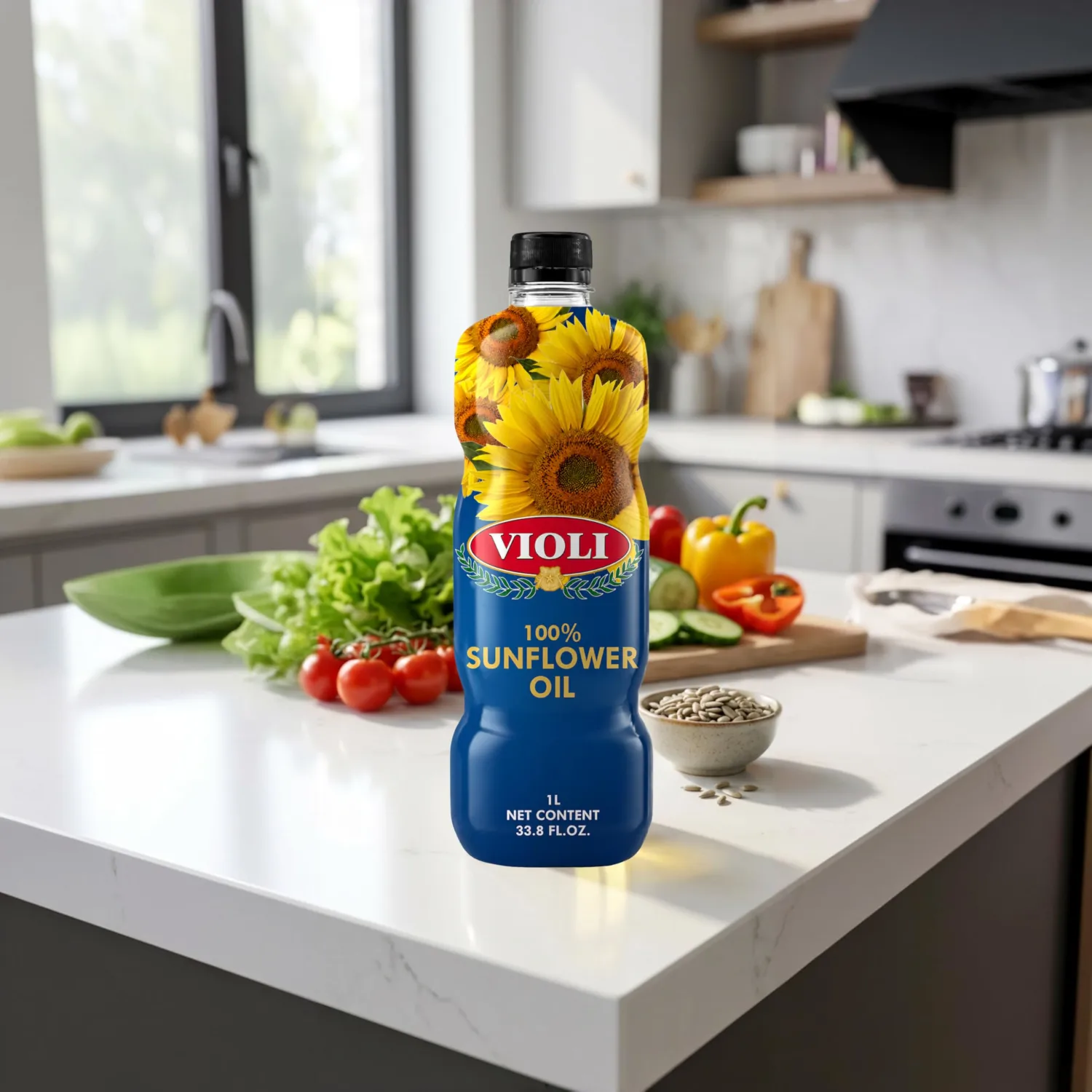 Violi 100% Sunflower Oil, 33.8 Fl Oz (1 Liter), Neutral Cooking Oil for Frying, Baking & Sautéing, Light Flavor, High-Heat Use, Packed in Italy