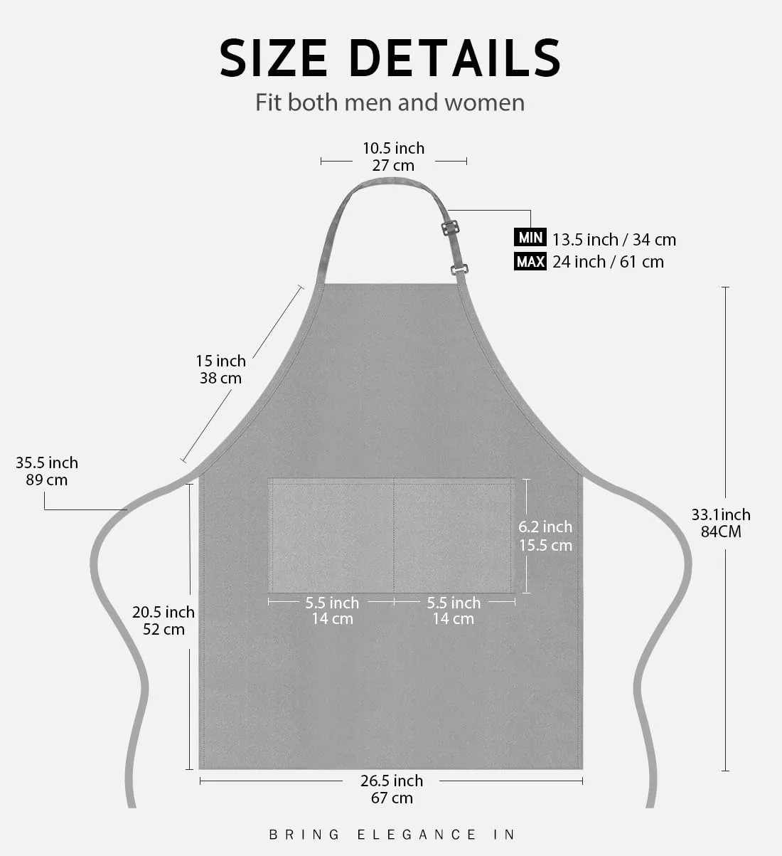Syntus Apron for Men Women, Adjustable Cooking Kitchen Apron with 2 Pockets