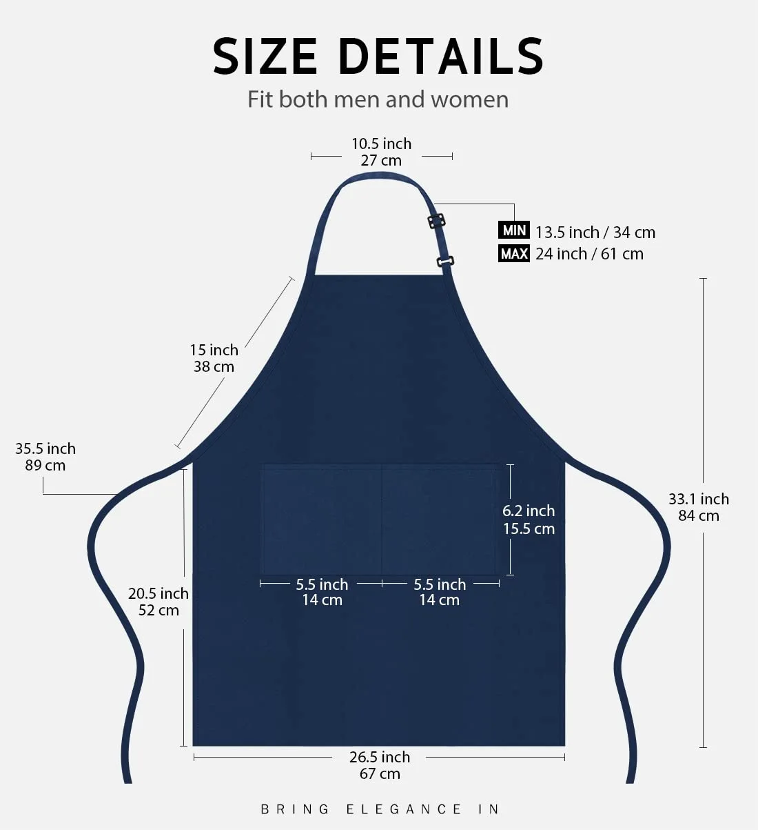 Syntus Apron for Men Women, Adjustable Cooking Kitchen Apron with 2 Pockets