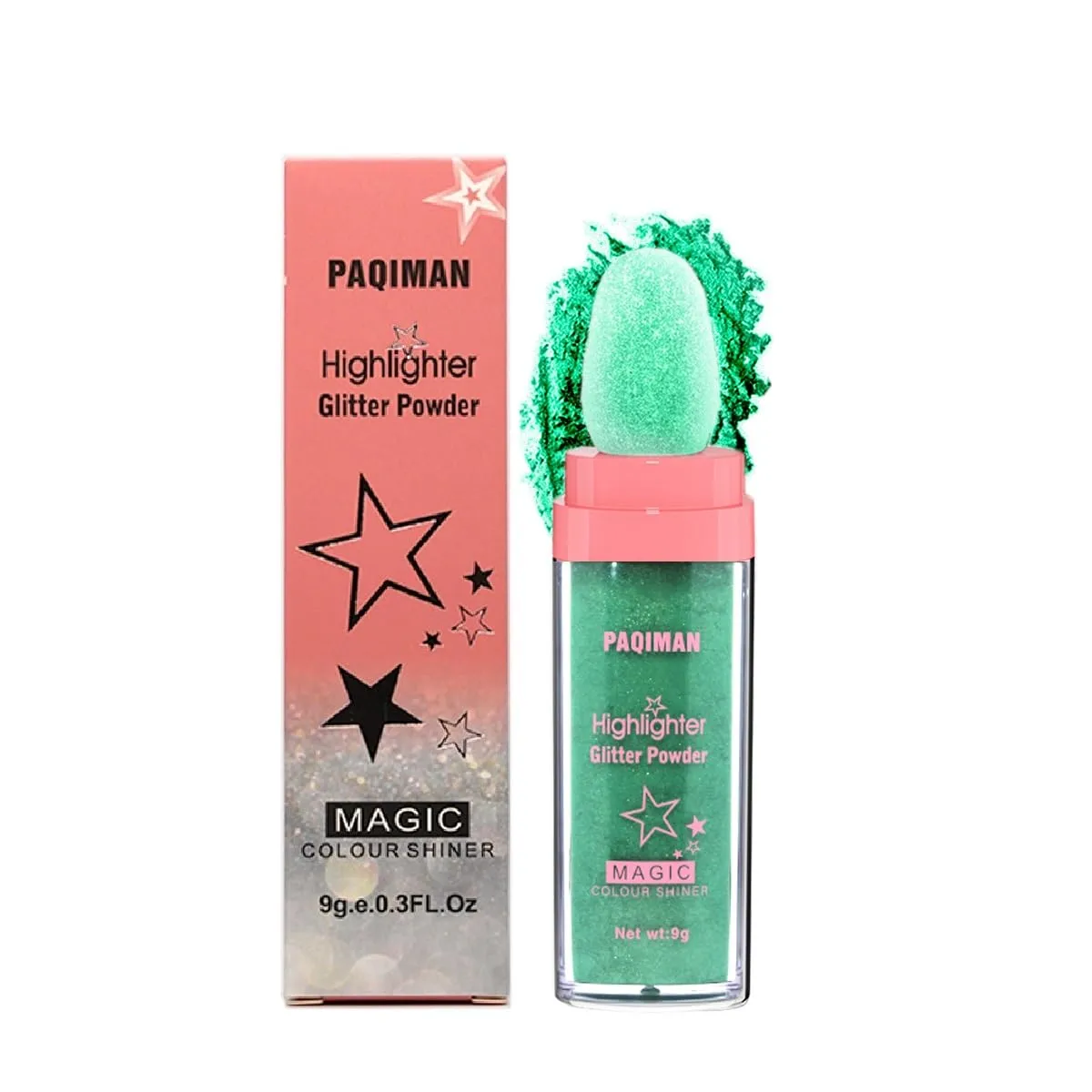 Glitter Powder Highlighter Makeup, Body Brightens the Natural Three-dimensional Face Blusher Patting Powder Highlighter. (04-Green)