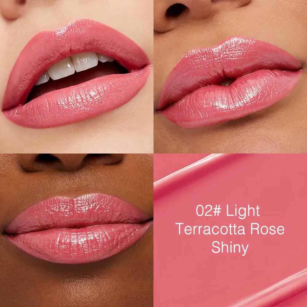 evpct Light Terracotta Rose Shiny Lipstick Satin Waterproof for Women, 02#
