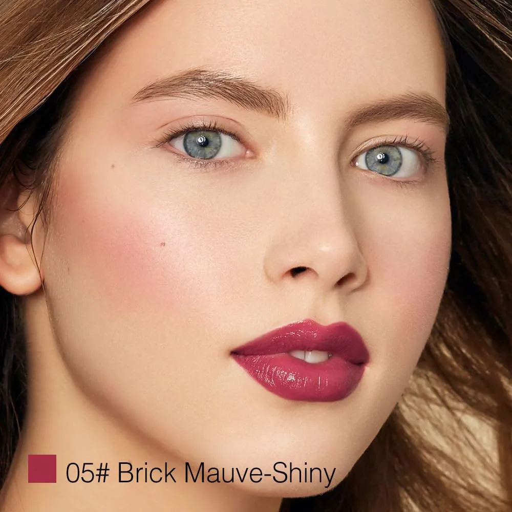 evpct Brick Mauve Shiny Lipstick Satin Finish Waterproof for Women, 05#
