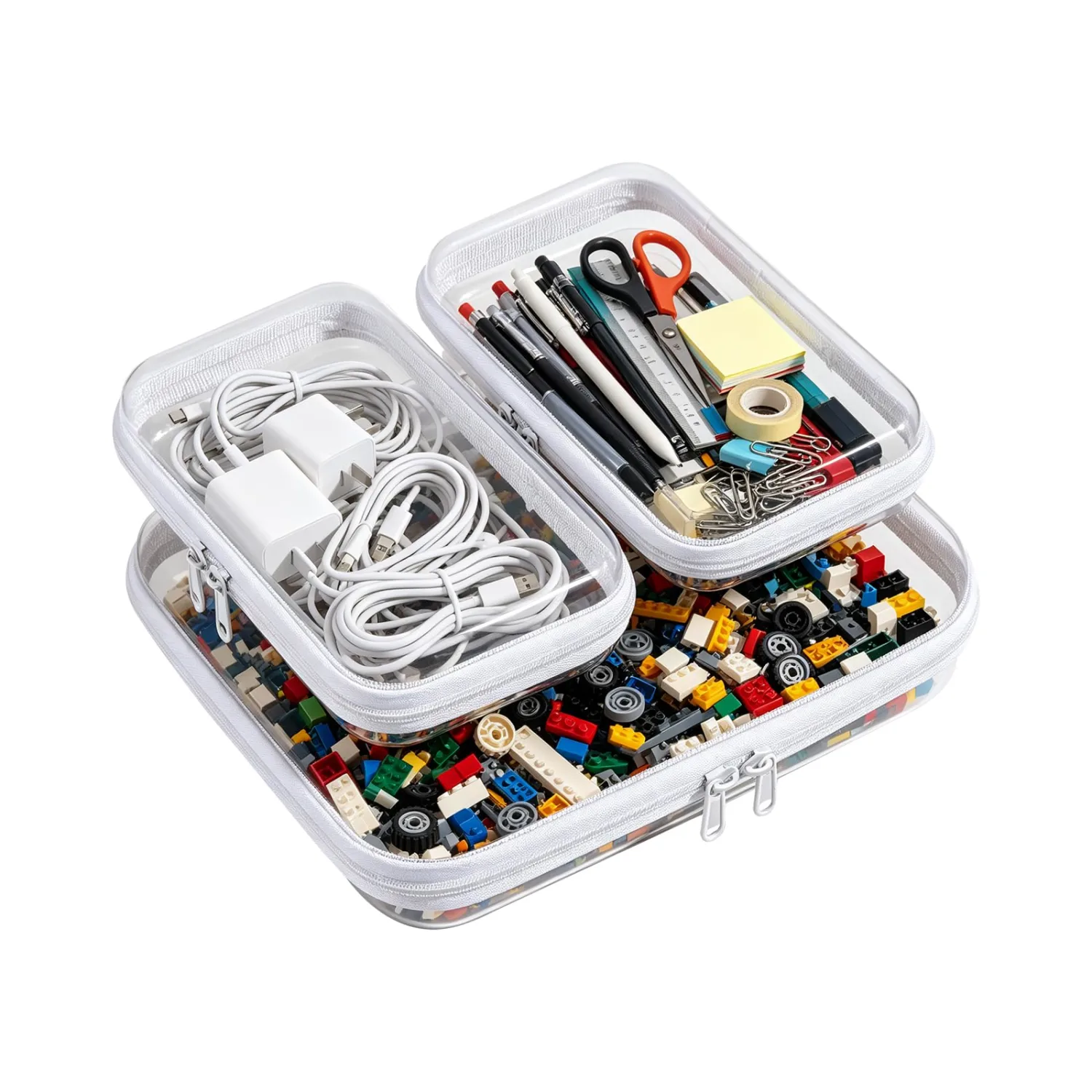 3 pcs Hard Shell Zipper Case, Pencil Case, Clear Zipper Pouches