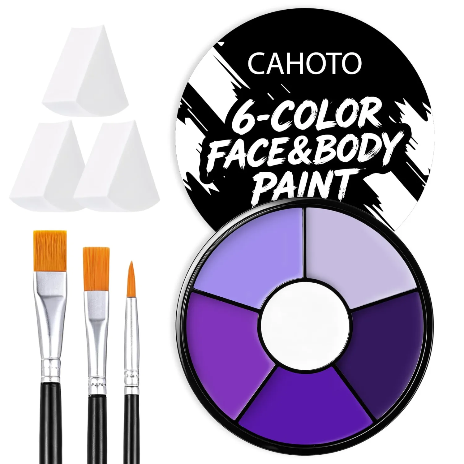6 Colors Purple Face & Body Paint With 3 Sponges & 3 Brushes