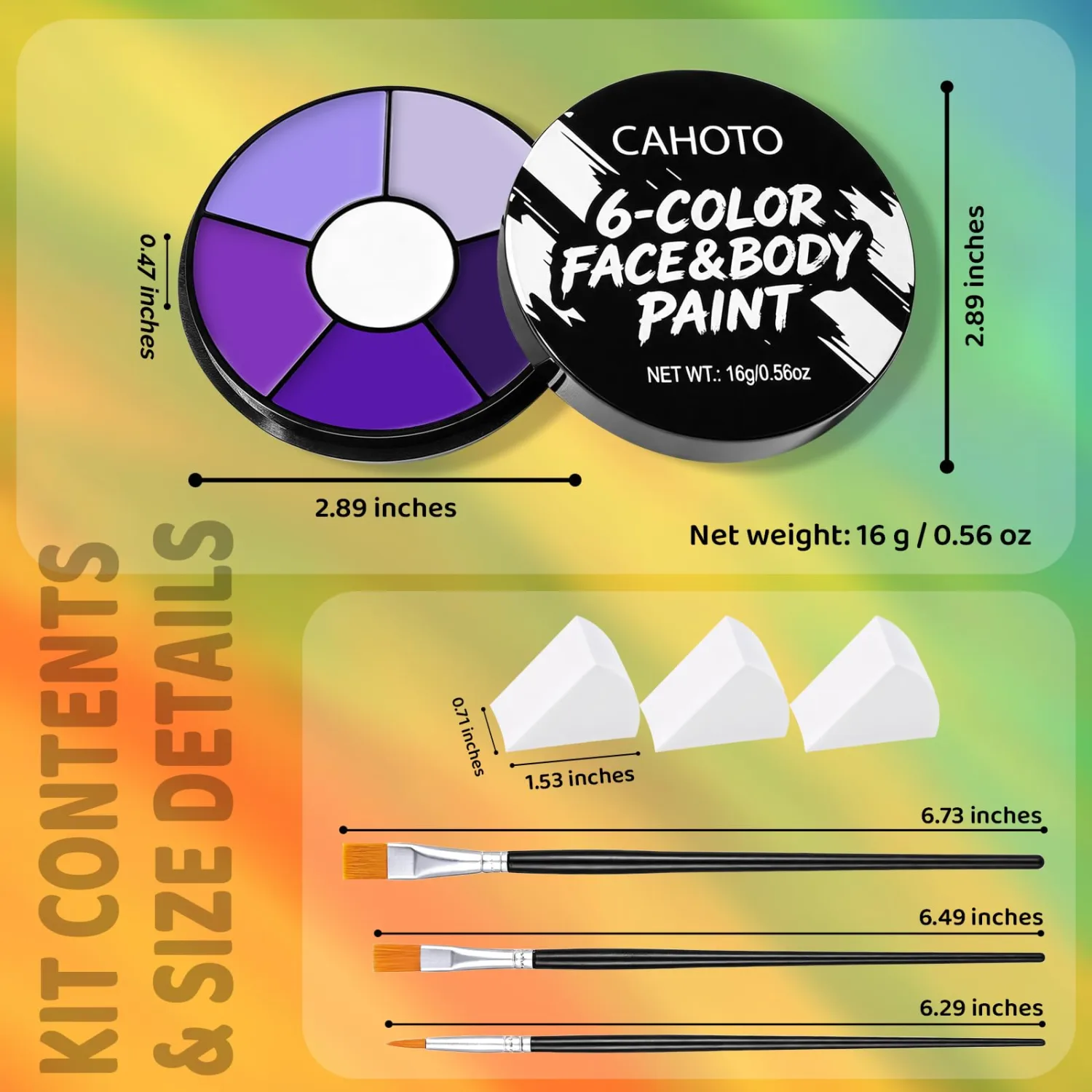 6 Colors Purple Face & Body Paint With 3 Sponges & 3 Brushes