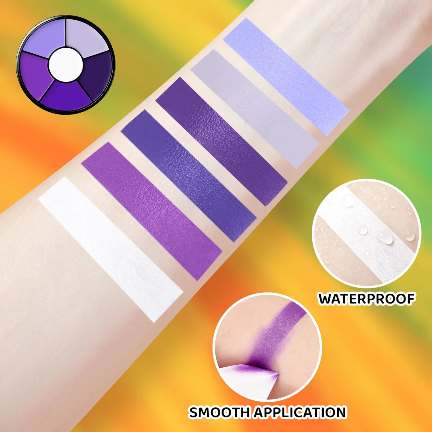 6 Colors Purple Face & Body Paint With 3 Sponges & 3 Brushes