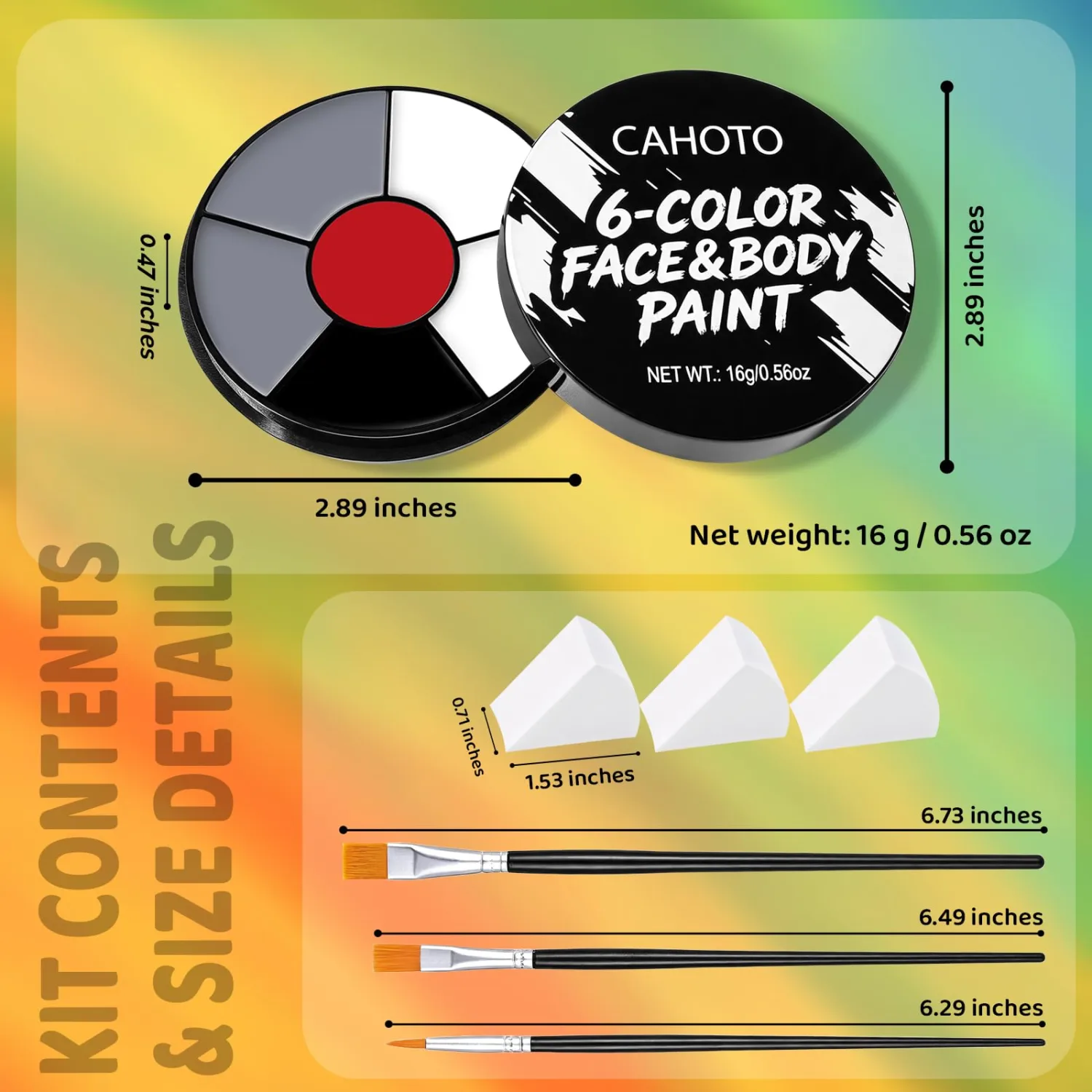 6 Colors Clown Face & Body Paint With 3 Sponges & 3 Brushes