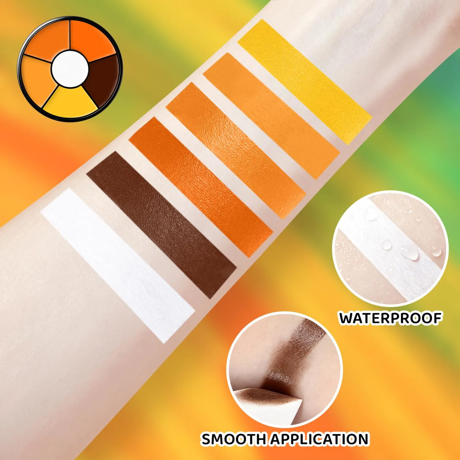 6 Colors Orange Face & Body Paint With 3 Sponges & 3 Brushes