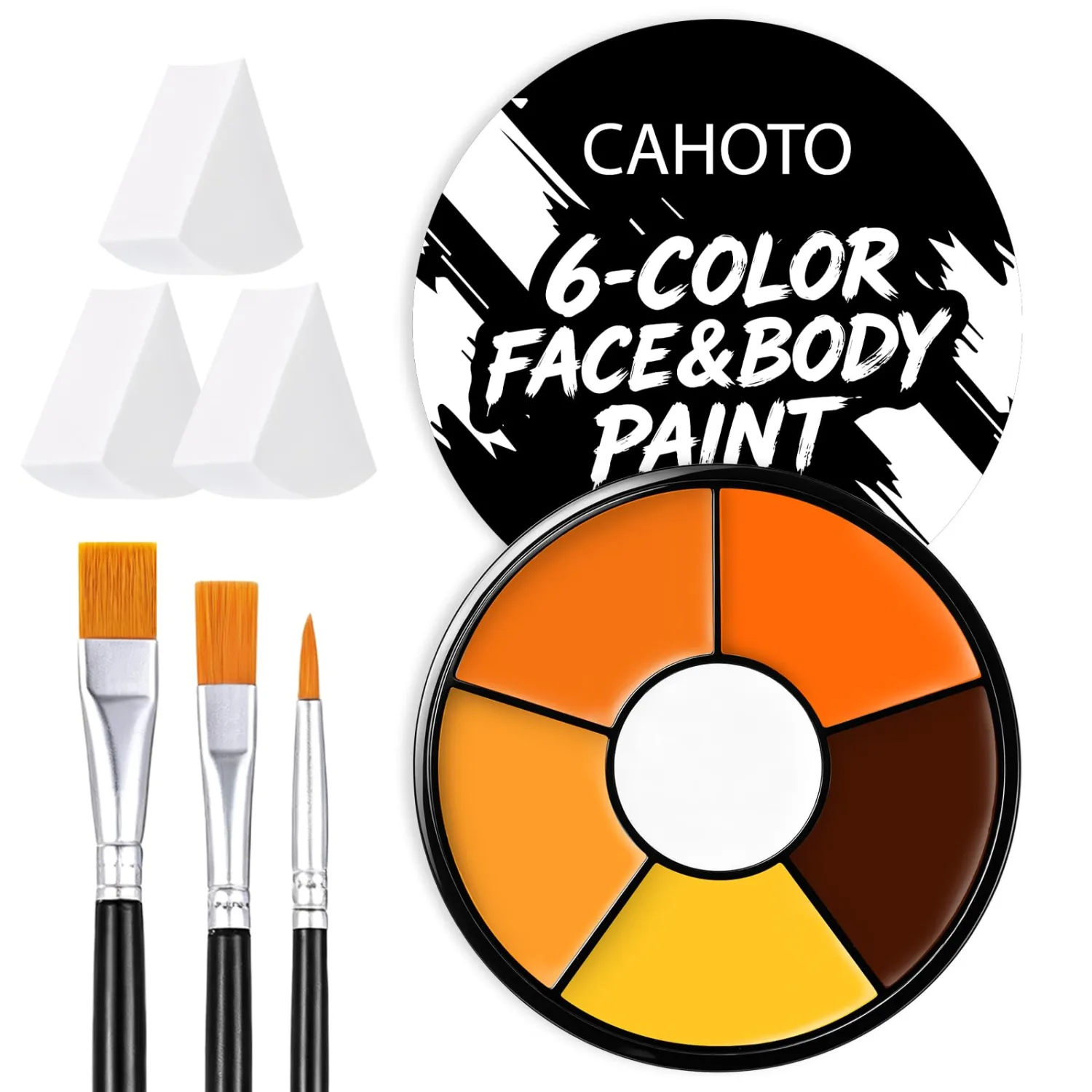 6 Colors Orange Face & Body Paint With 3 Sponges & 3 Brushes