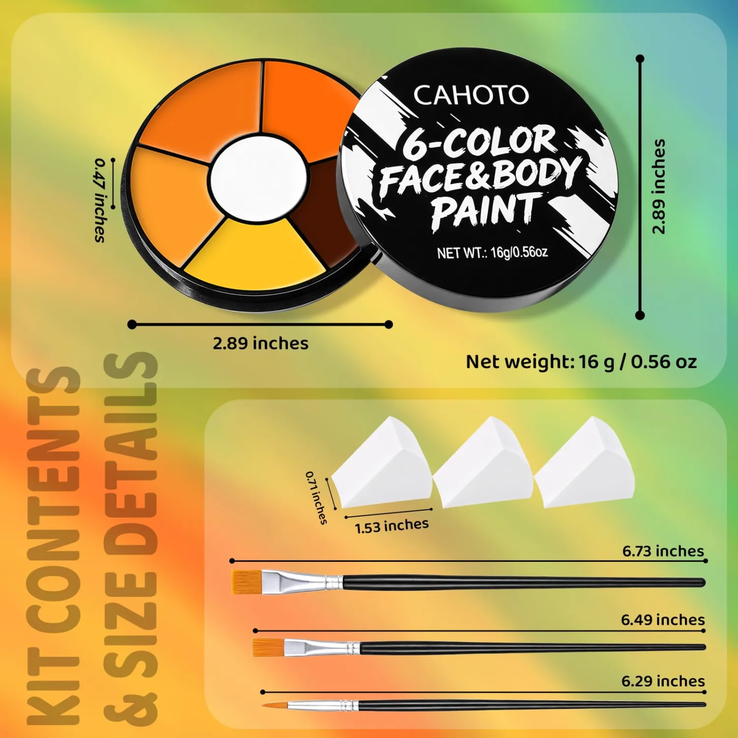 6 Colors Orange Face & Body Paint With 3 Sponges & 3 Brushes