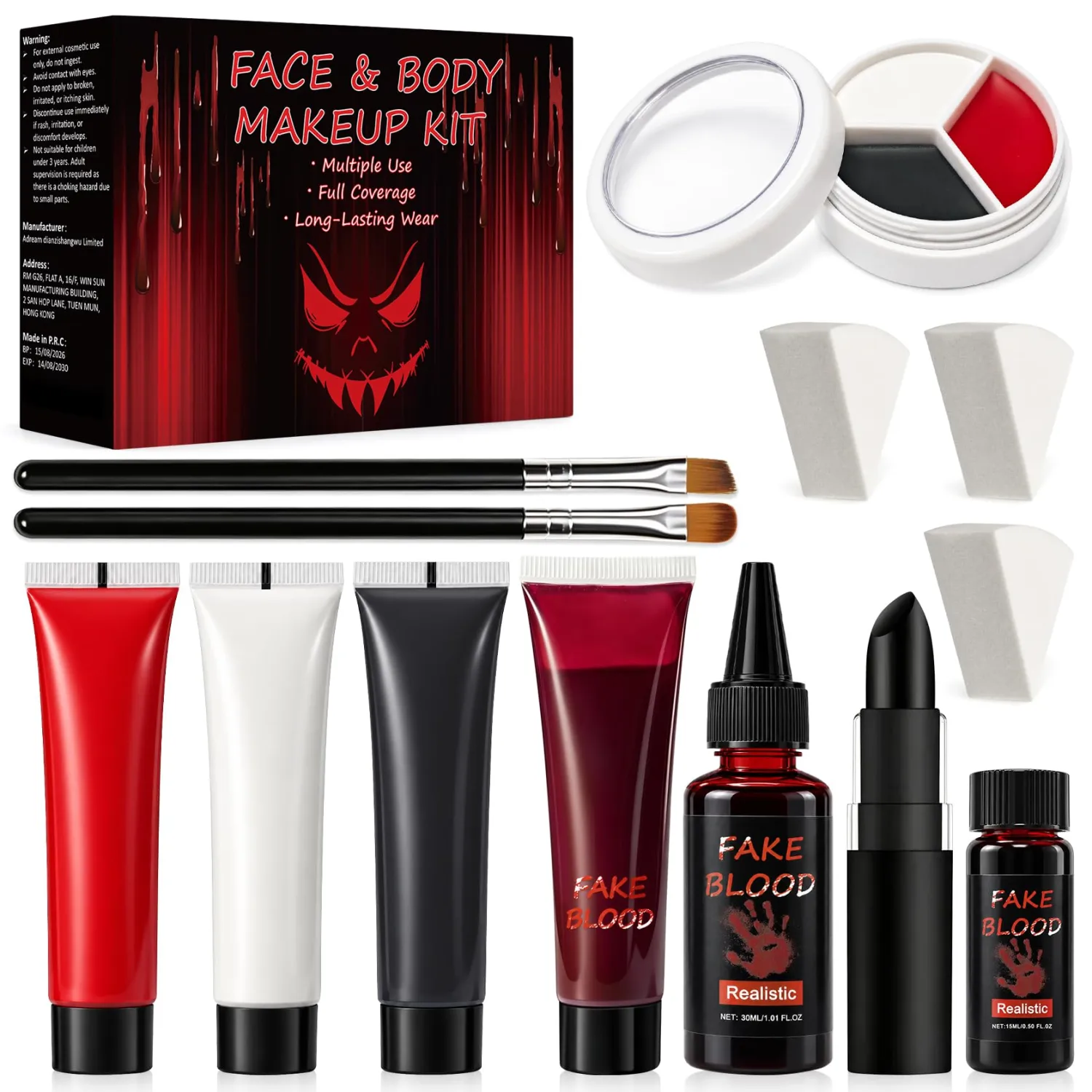 Halloween Special Effects Clown Vampire Face Makeup Kit with Fake Blood