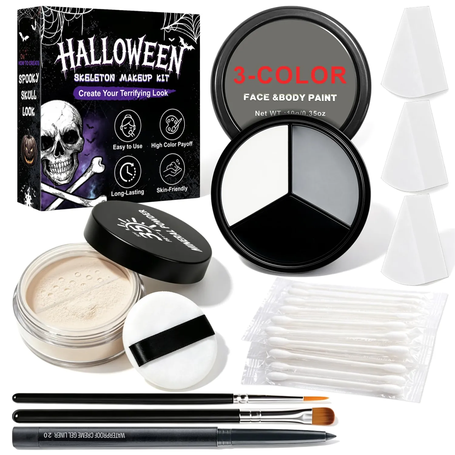 Halloween Skeleton Makeup Kit for Adults & Kid, Oil Based Face Body Paint