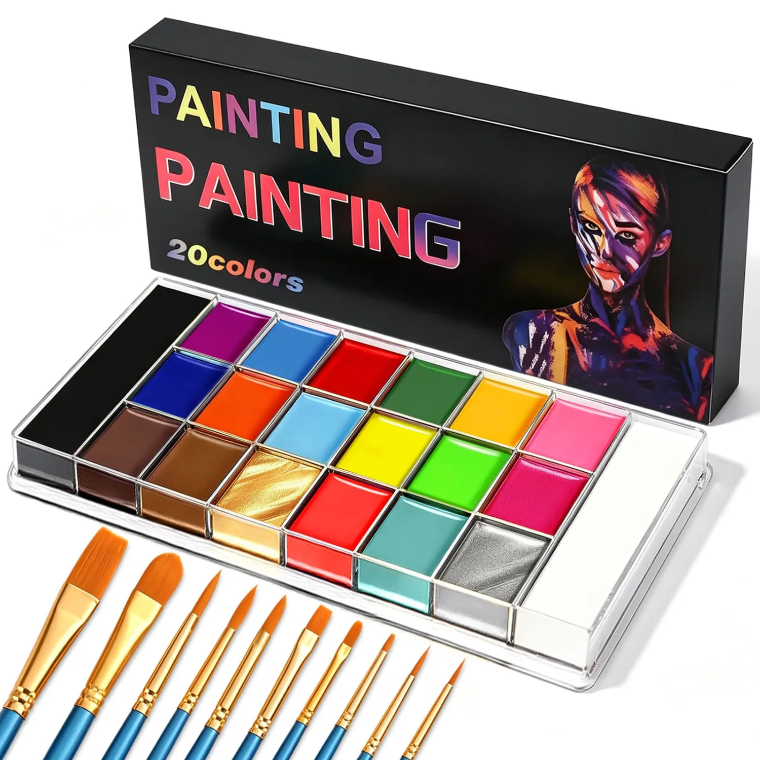 KYDA 20 Colors Face Body Paint Oil Palette Kit, Washable Halloween Makeup