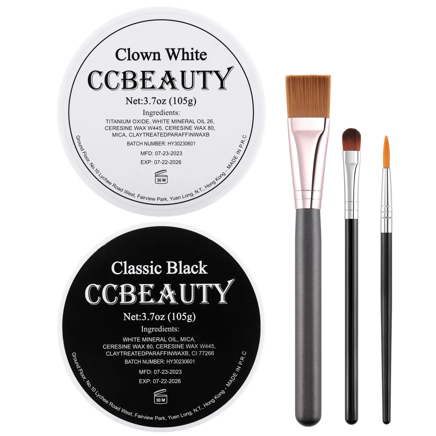 CCbeauty 7.4Oz Halloween Skeleton Makeup, Black and White Face Paint, Large Capacity Professional Face Painting Kit with Brush, Oil Based Body Paint for Halloween Clown Mime Skull Goth Vampire Makeup