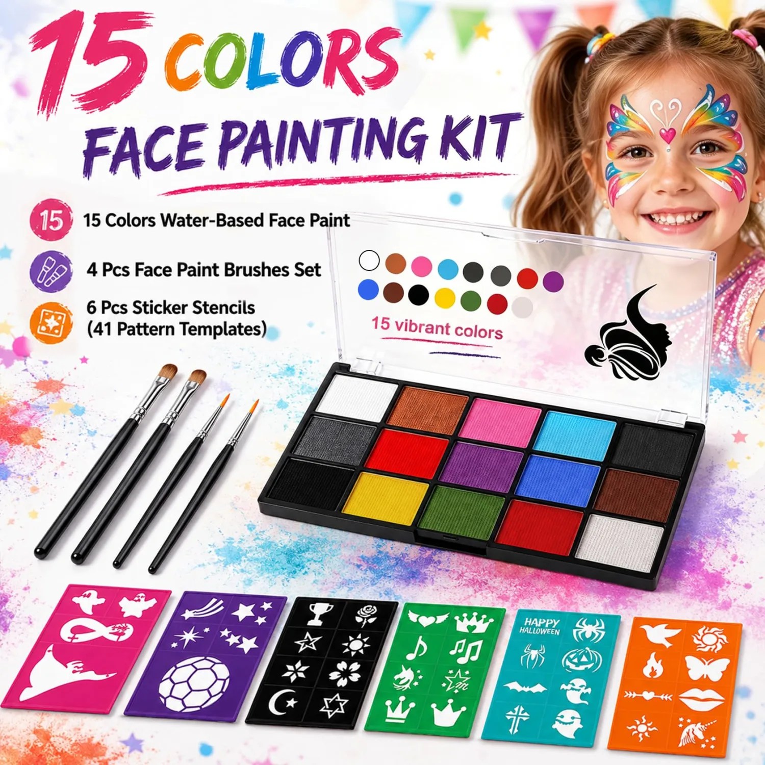 15 Colors Face Painting Kit For Adult Kid Halloween Christmas Face Makeup