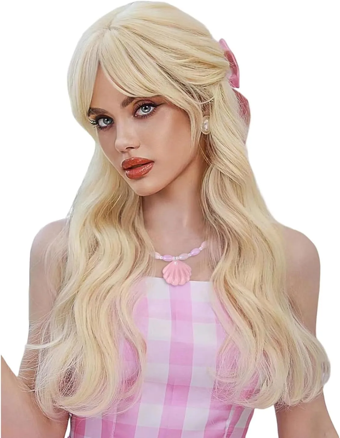 PORSMEER Blonde Wig Long Blonde Wavy Wig with Bangs for Women – Ideal for Fancy Dress Cosplay & Anime | Compatible with Barbe Accessories Wig