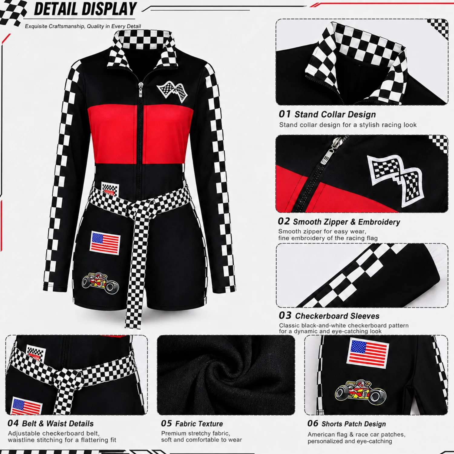 CICOCI Womens Race Car Driver Costume 6-Piece Racing Romper Set