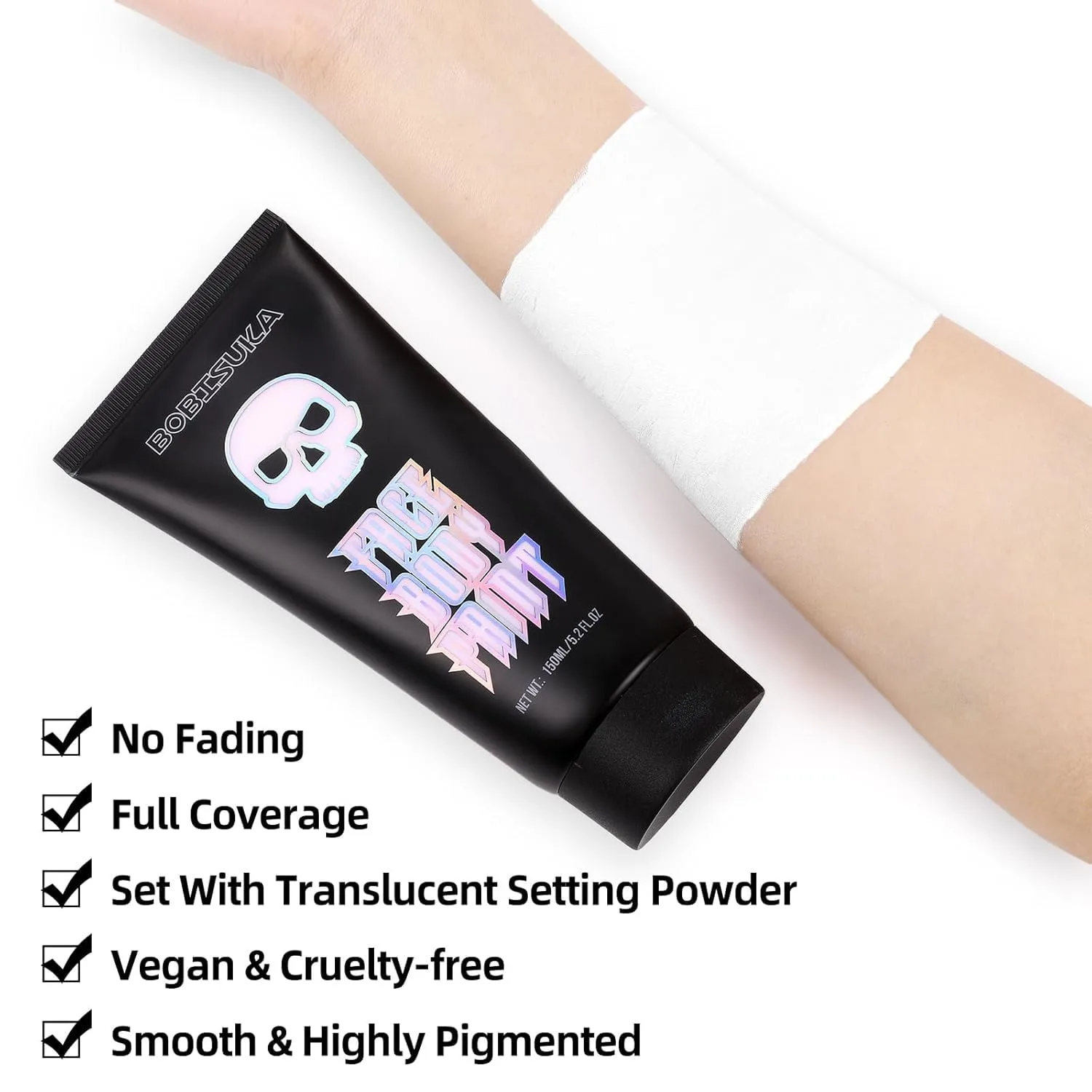 BOBISUKA White Cream Face Body Paint Large 5.2oz Volume with 2 Brushes