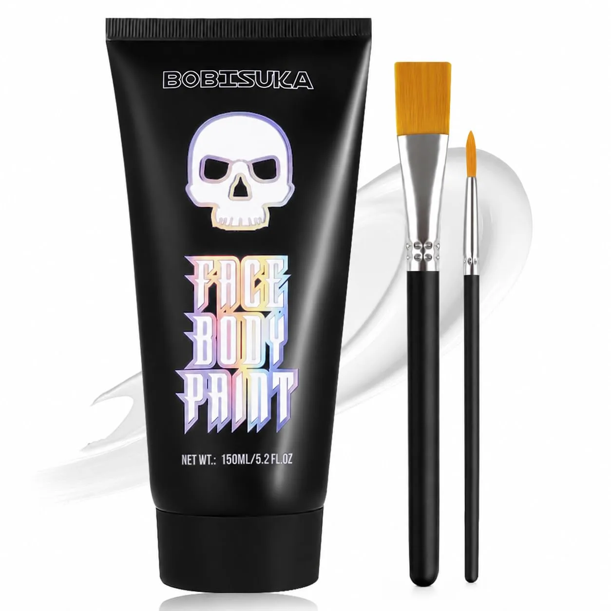 BOBISUKA White Cream Face Body Paint Large 5.2oz Volume with 2 Brushes