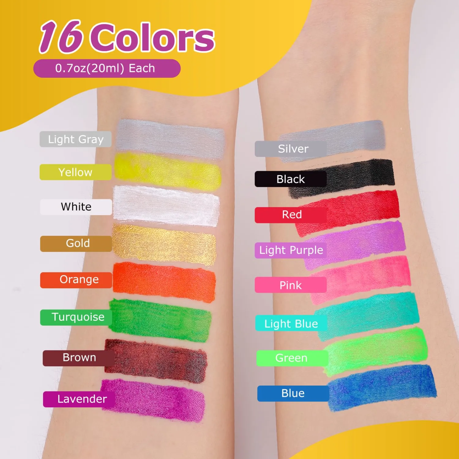 16 Colors Face Body Paint, 10.8 Oz Water Based Painting Set For Adults