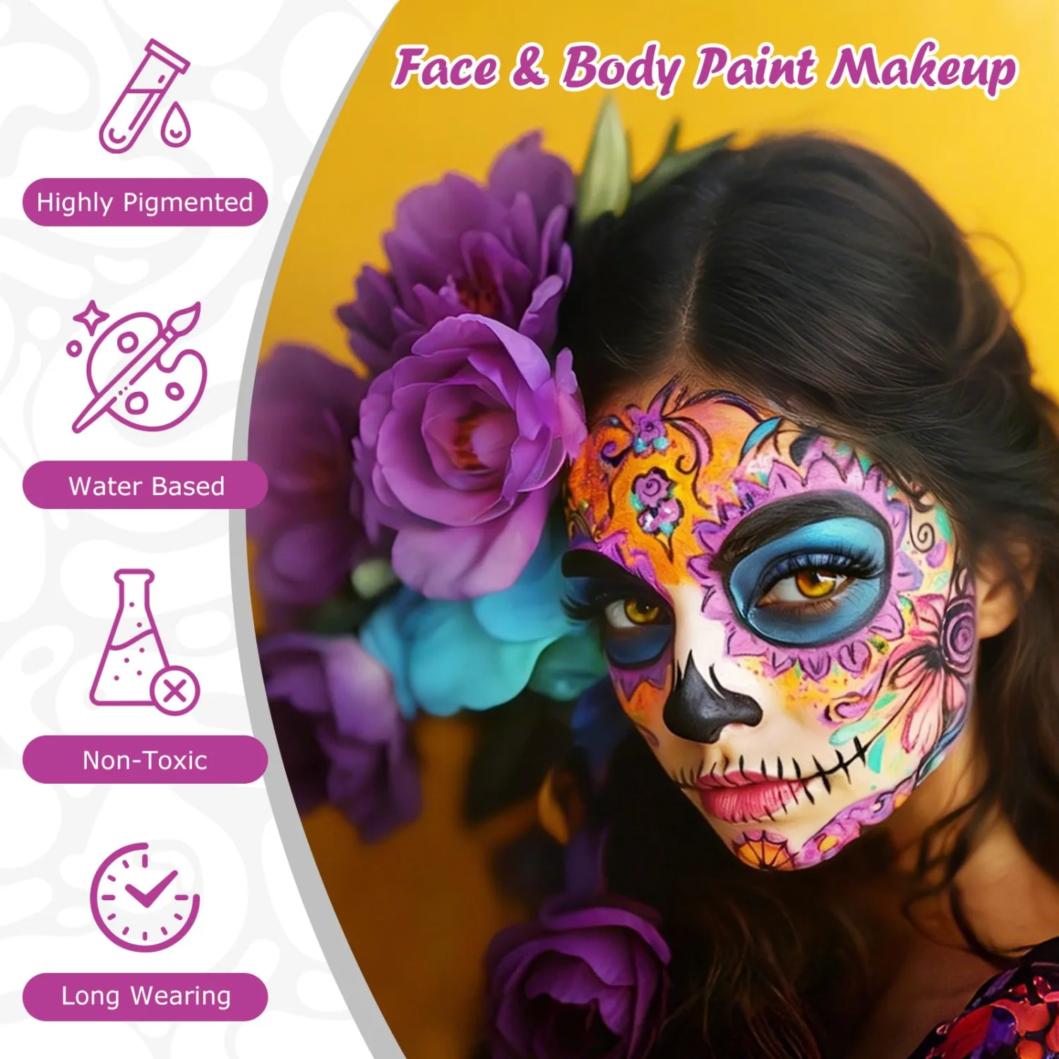16 Colors Face Body Paint, 10.8 Oz Water Based Painting Set For Adults