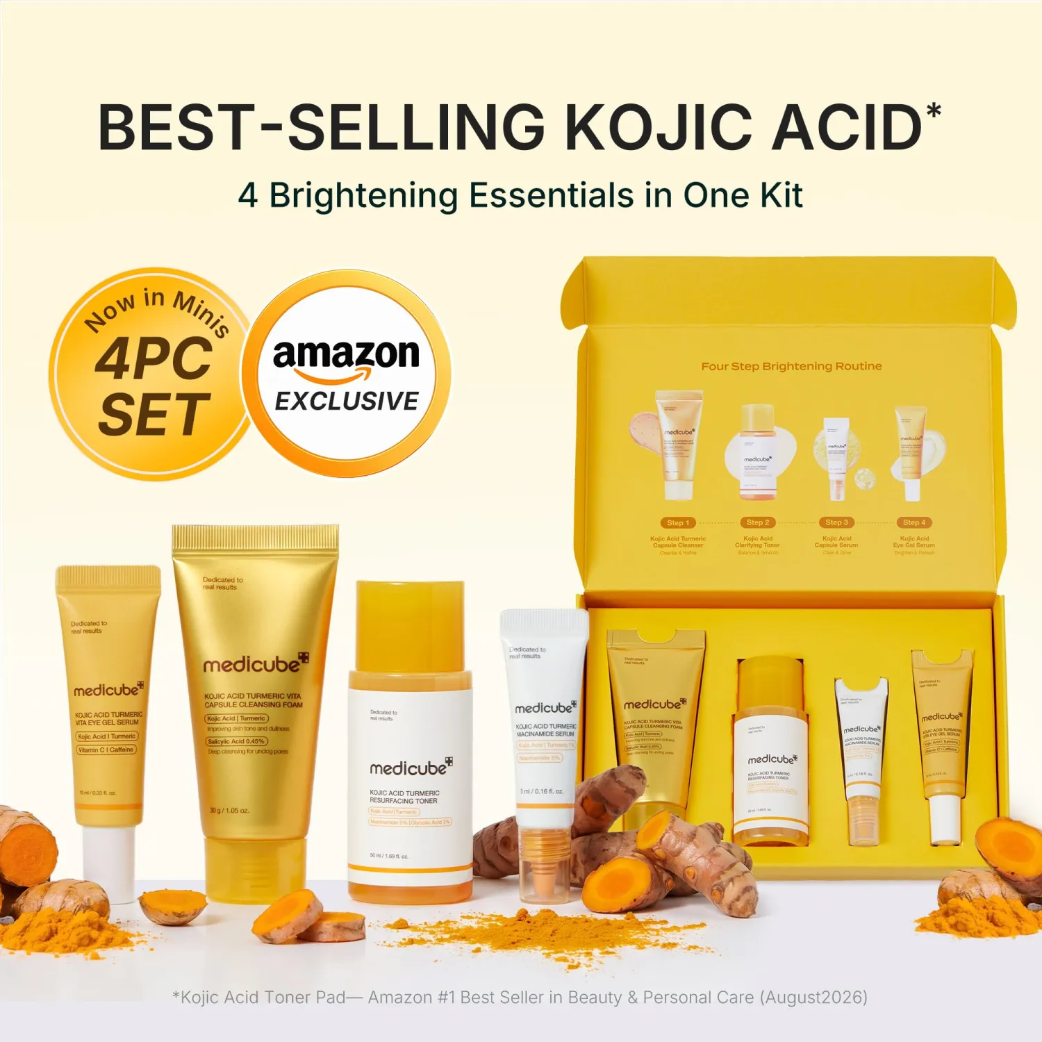 medicube Kojic Acid Brightening Essentials Kit, Mini 4-Step Skincare Set