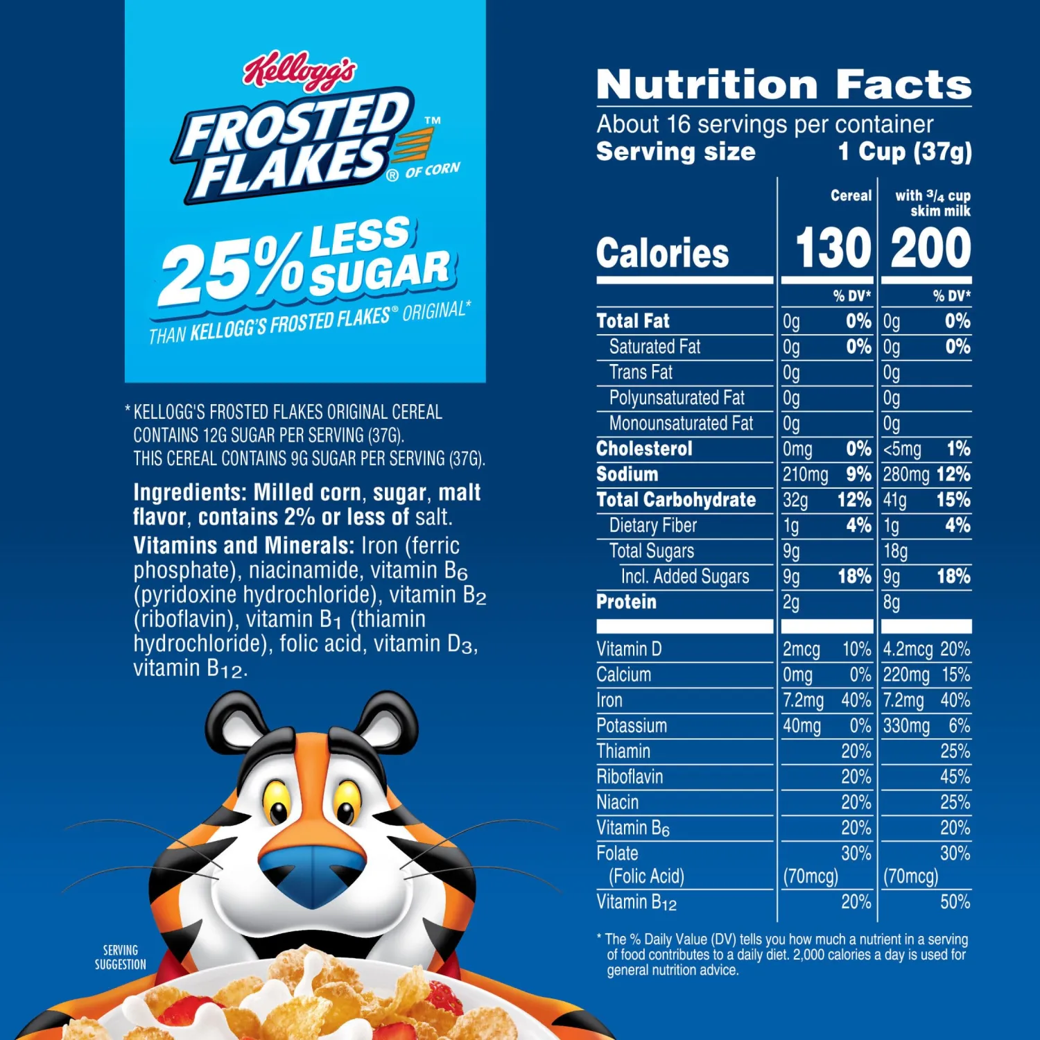 Kellogg's Frosted Flakes 25% Less Sugar Breakfast Cereal, Family Size, 20.3oz Box (1 Box)