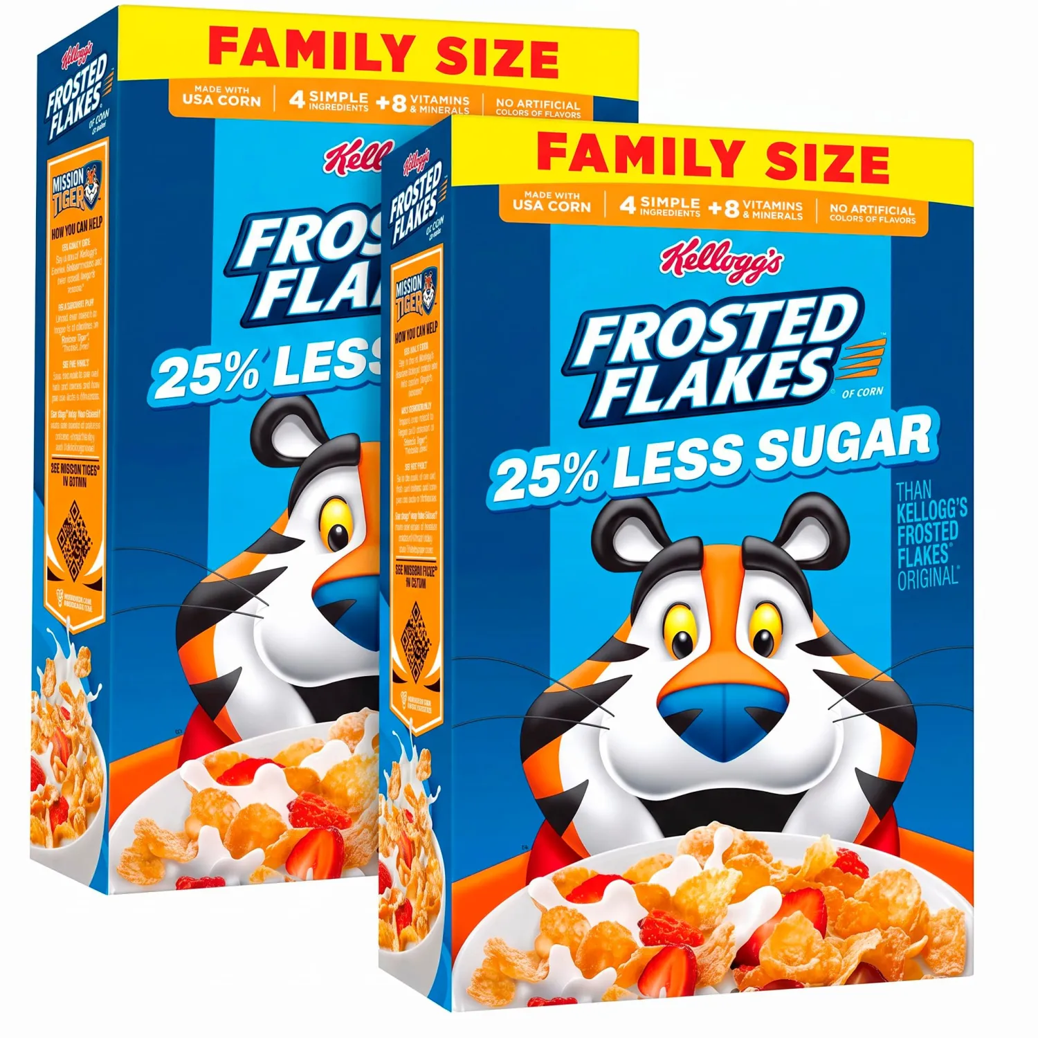 Kellogg's Frosted Flakes 25% Less Sugar Breakfast Cereal, Family Size, 20.3oz Box (1 Box) (Pack of 2)