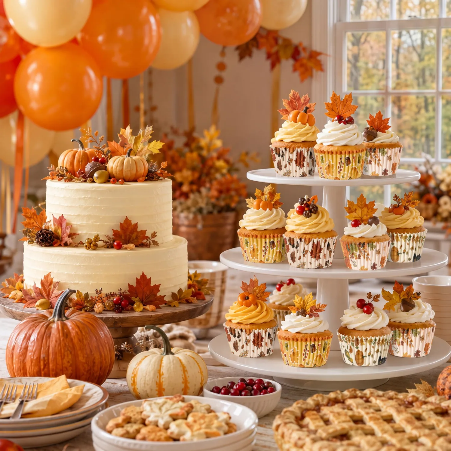 Fall Themed Cupcake Liners, Pumpkin Maple Turkey Pattern, 200 Count