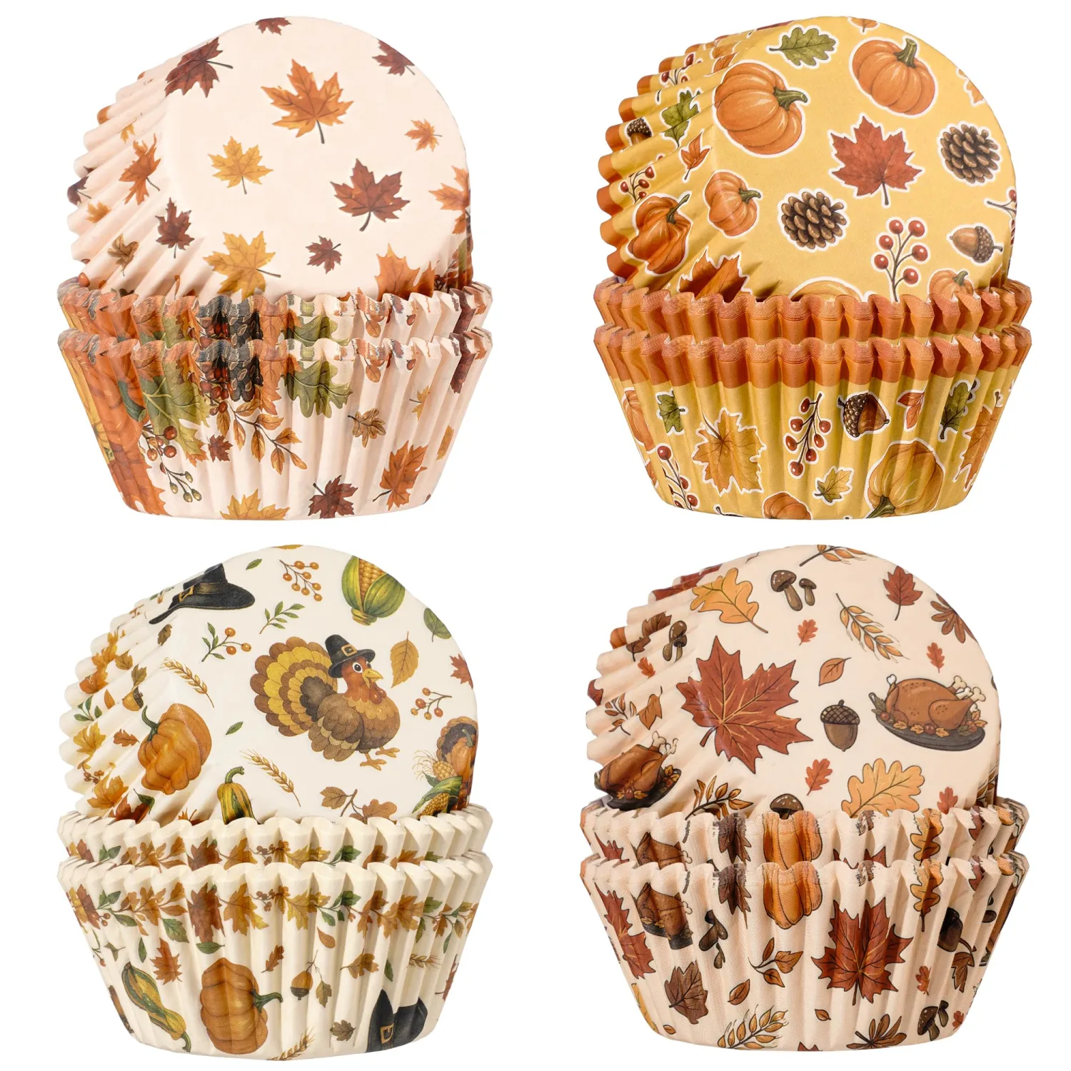 Fall Themed Cupcake Liners, Pumpkin Maple Turkey Pattern, 200 Count