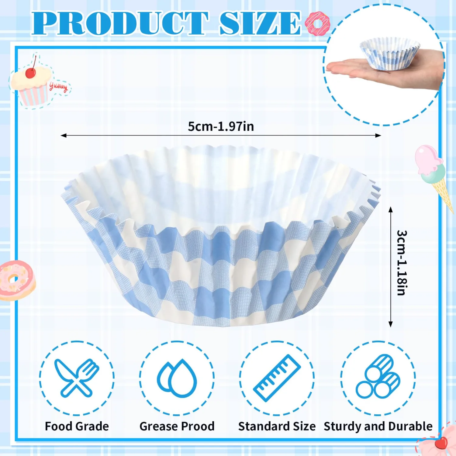 Havawish 100 Pcs Blue Plaid Cupcake Liners Paper Baking Cups for Muffins