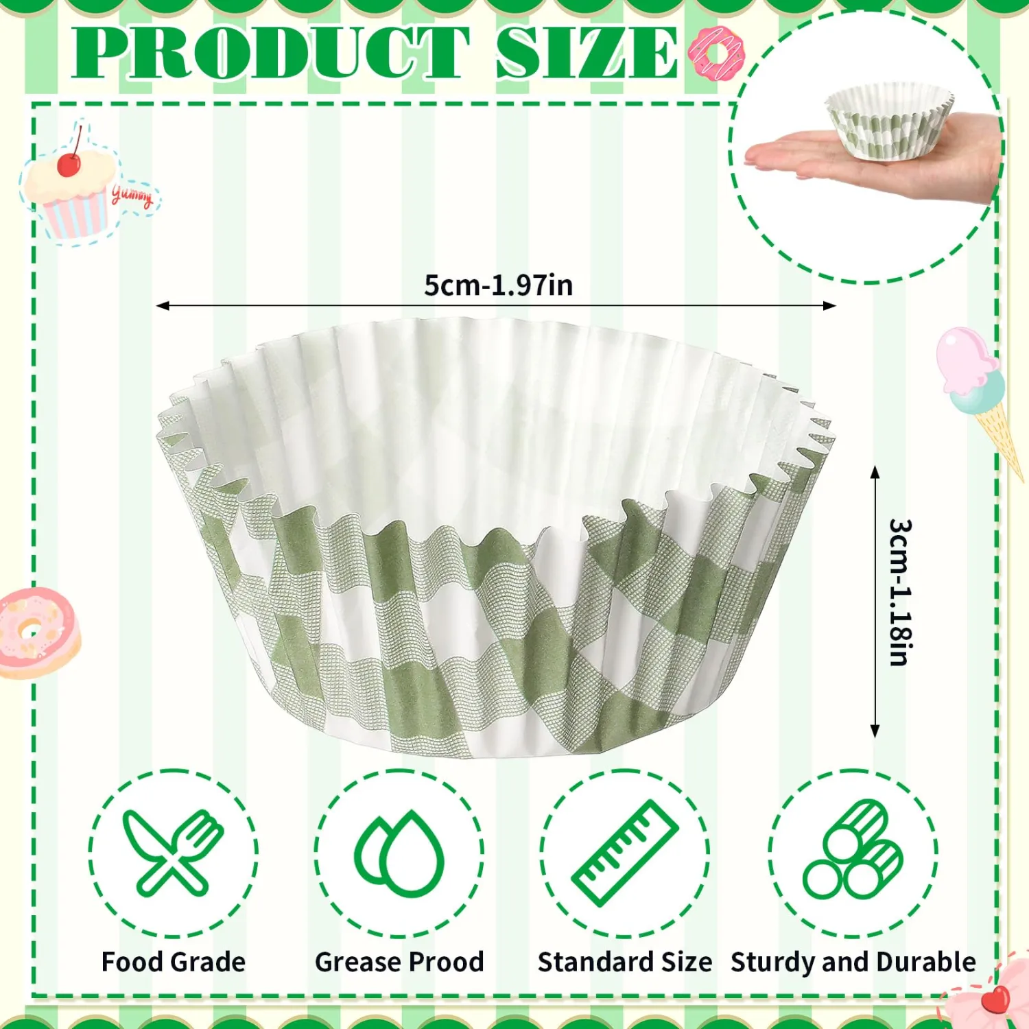 Havawish 100 Pcs Green Plaid Cupcake Liners Paper Baking Cups for Muffins
