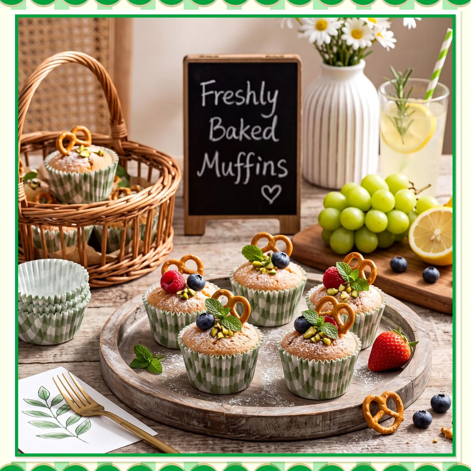 Havawish 100 Pcs Green Plaid Cupcake Liners Paper Baking Cups for Muffins