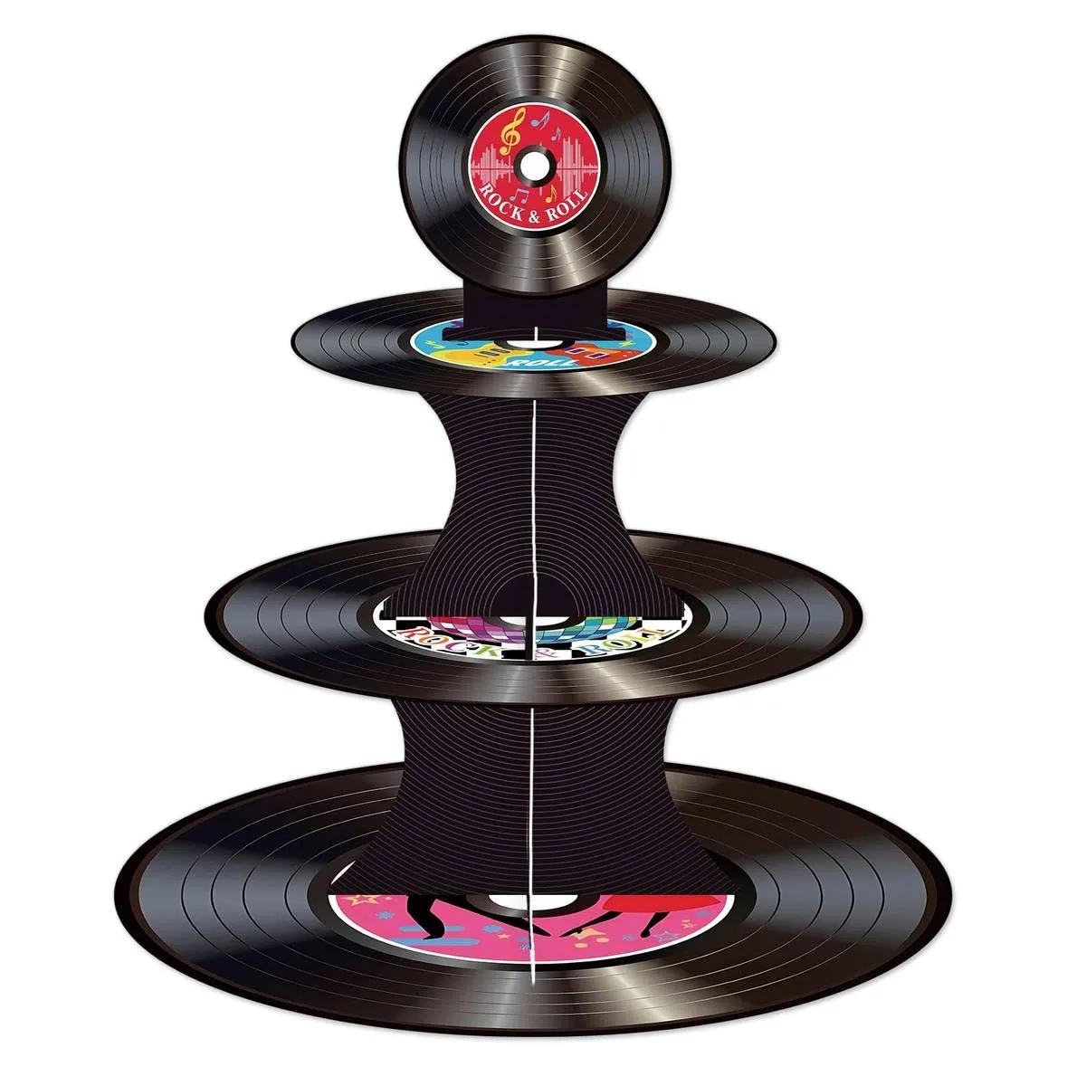 Zliisang 50's Rock and Roll Music Record Theme 3-Tier Cupcake Stand Retro Record Dessert Holder 1950's Theme Music Party Birthday Party Favor Supplies