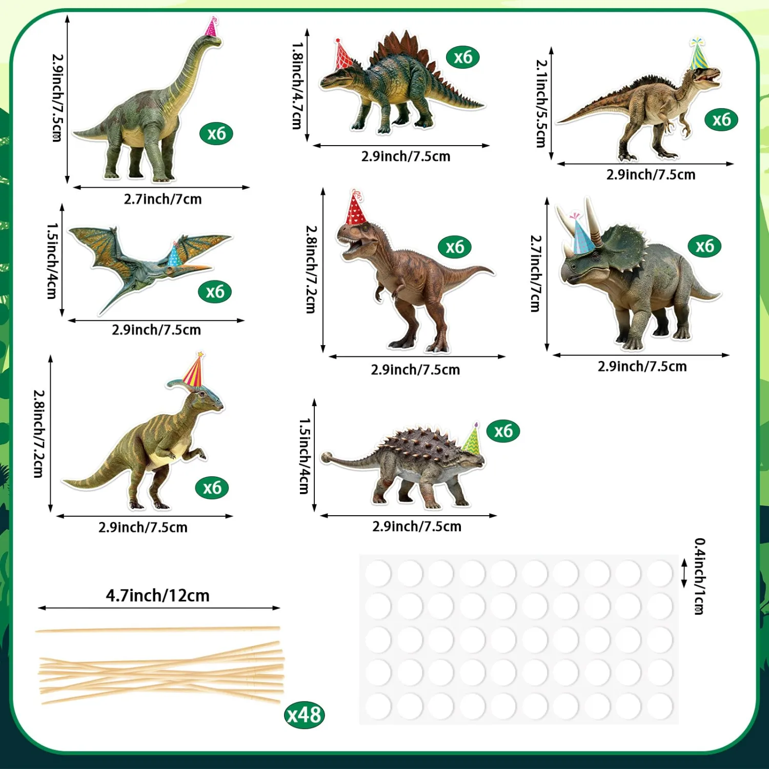 48 Pieces Dinosaur Cupcake Toppers Dino Cupcake Picks for Kids Roar Dinosaur Theme Party Baby Shower Birthday Party Decoration Supplies