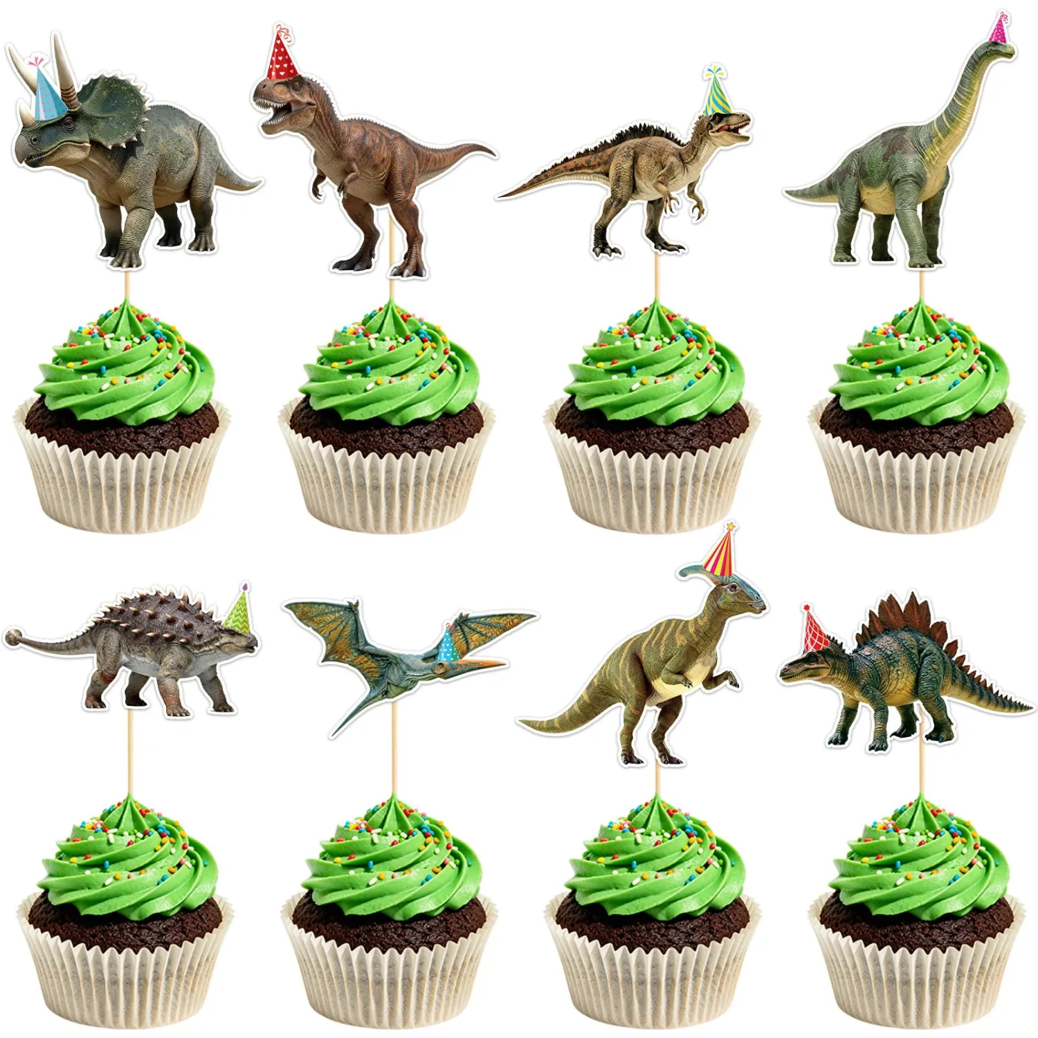 48 Pieces Dinosaur Cupcake Toppers Dino Cupcake Picks for Kids Roar Dinosaur Theme Party Baby Shower Birthday Party Decoration Supplies