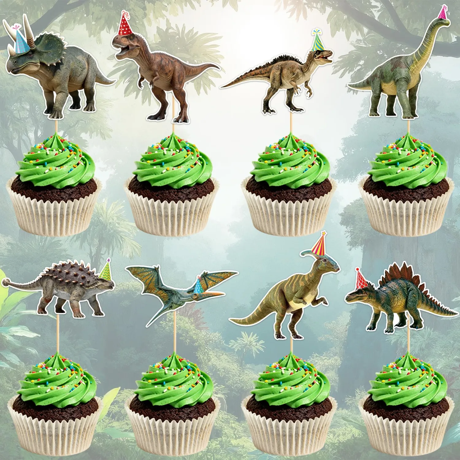 48 Pieces Dinosaur Cupcake Toppers Dino Cupcake Picks for Kids Roar Dinosaur Theme Party Baby Shower Birthday Party Decoration Supplies