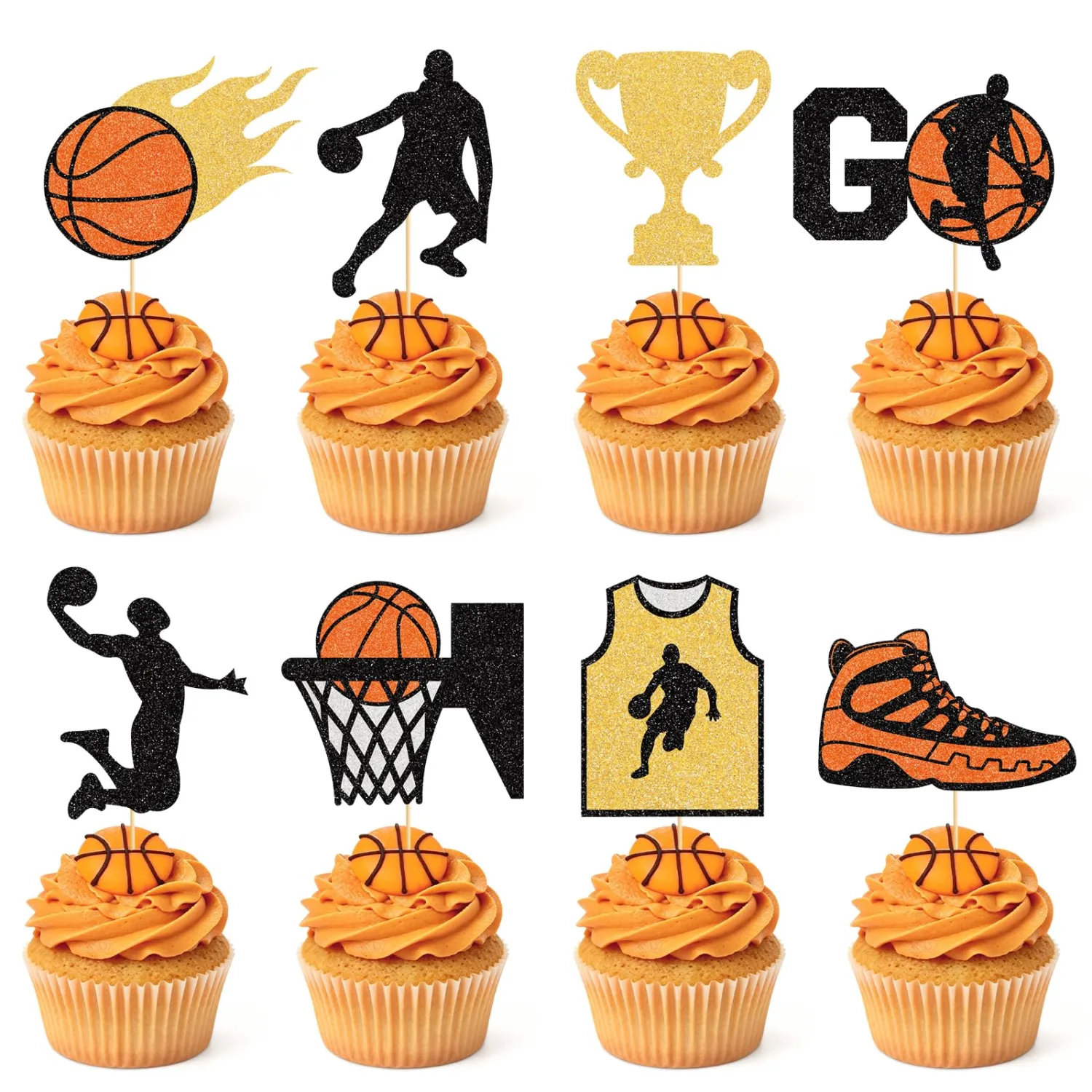 48 Pieces Basketball Cupcake Toppers Basketball Player Apparel Cupcake Picks for Kids Basketball Theme Party Baby Shower Birthday Party Decoration Supplies