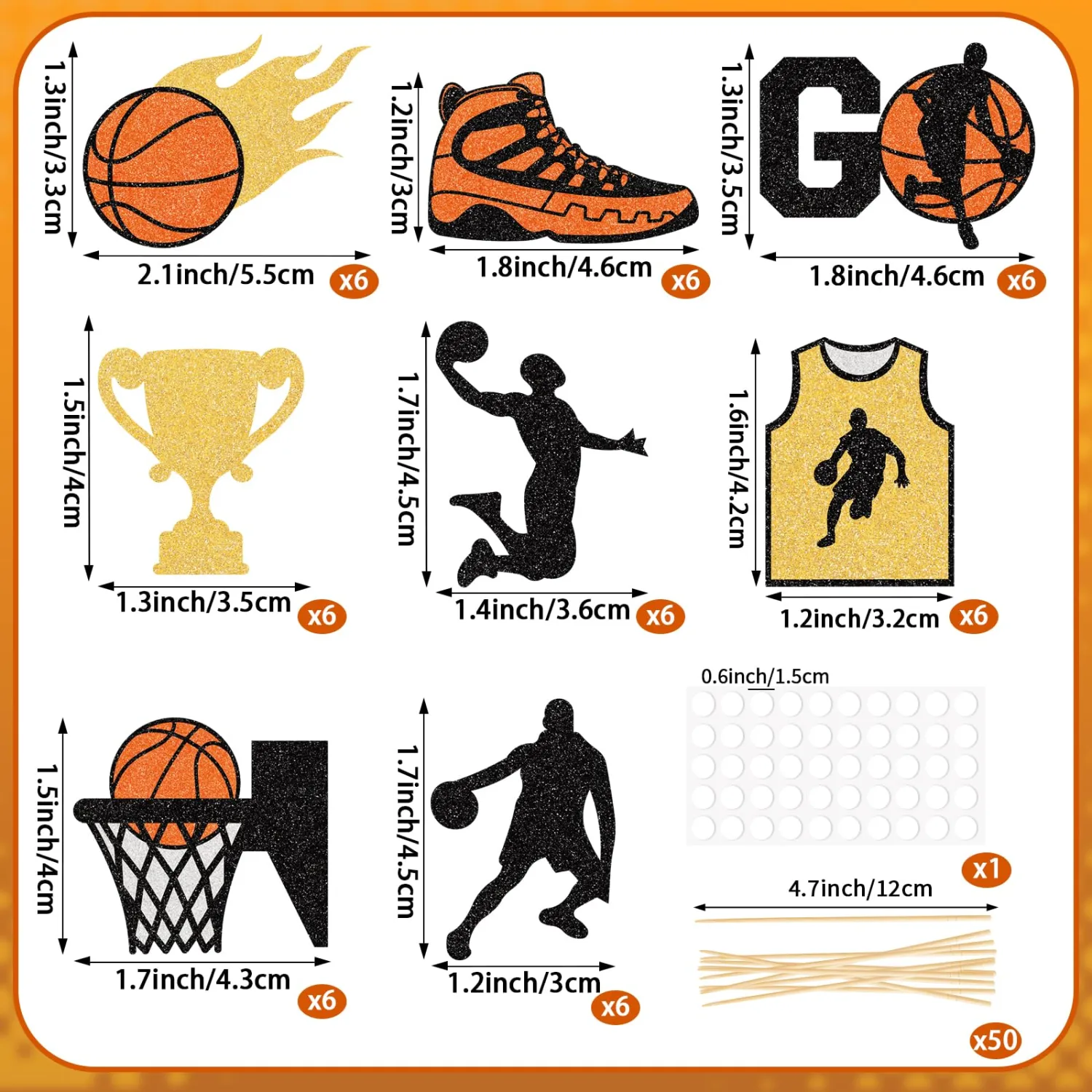 48 Pieces Basketball Cupcake Toppers Basketball Player Apparel Cupcake Picks for Kids Basketball Theme Party Baby Shower Birthday Party Decoration Supplies