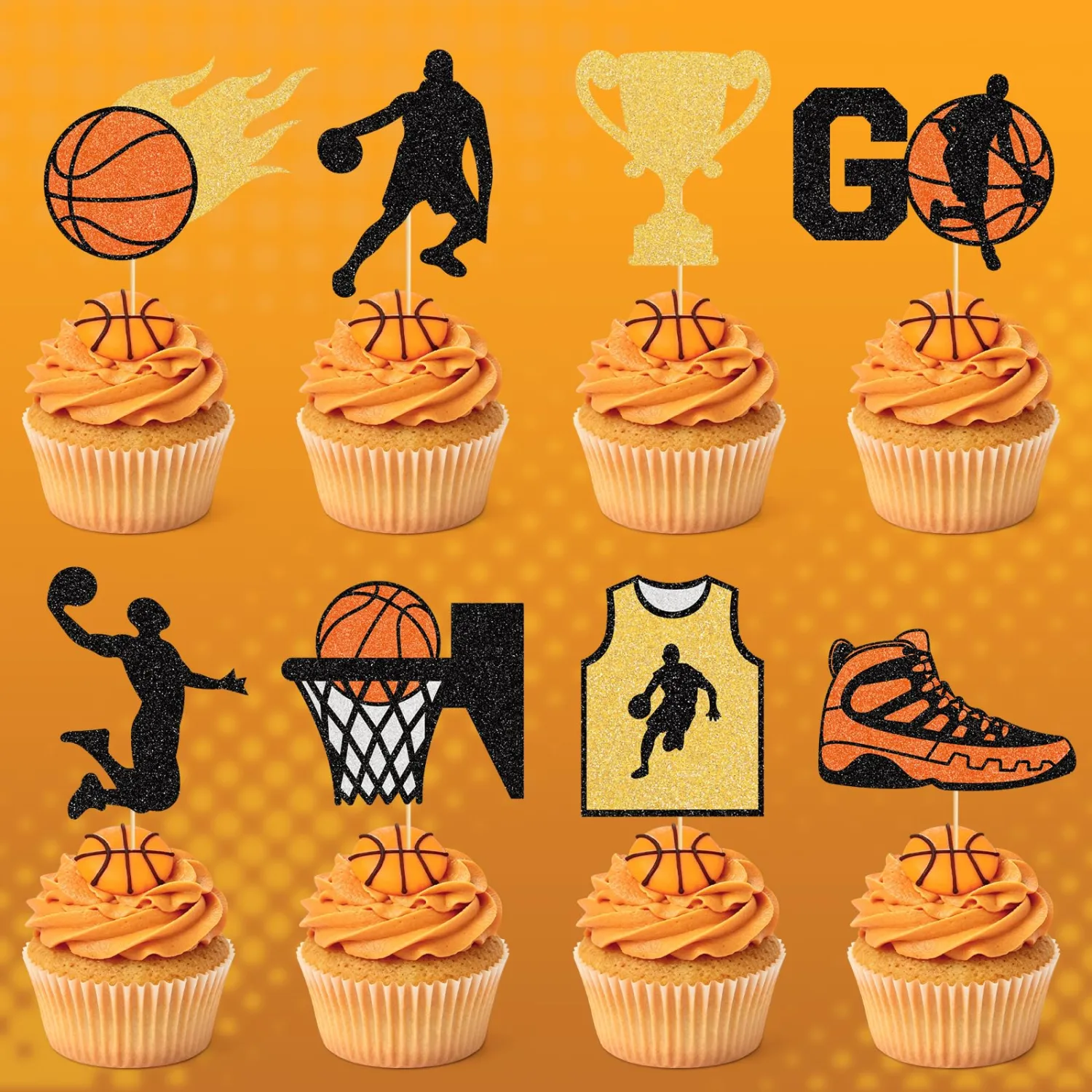 48 Pieces Basketball Cupcake Toppers Basketball Player Apparel Cupcake Picks for Kids Basketball Theme Party Baby Shower Birthday Party Decoration Supplies