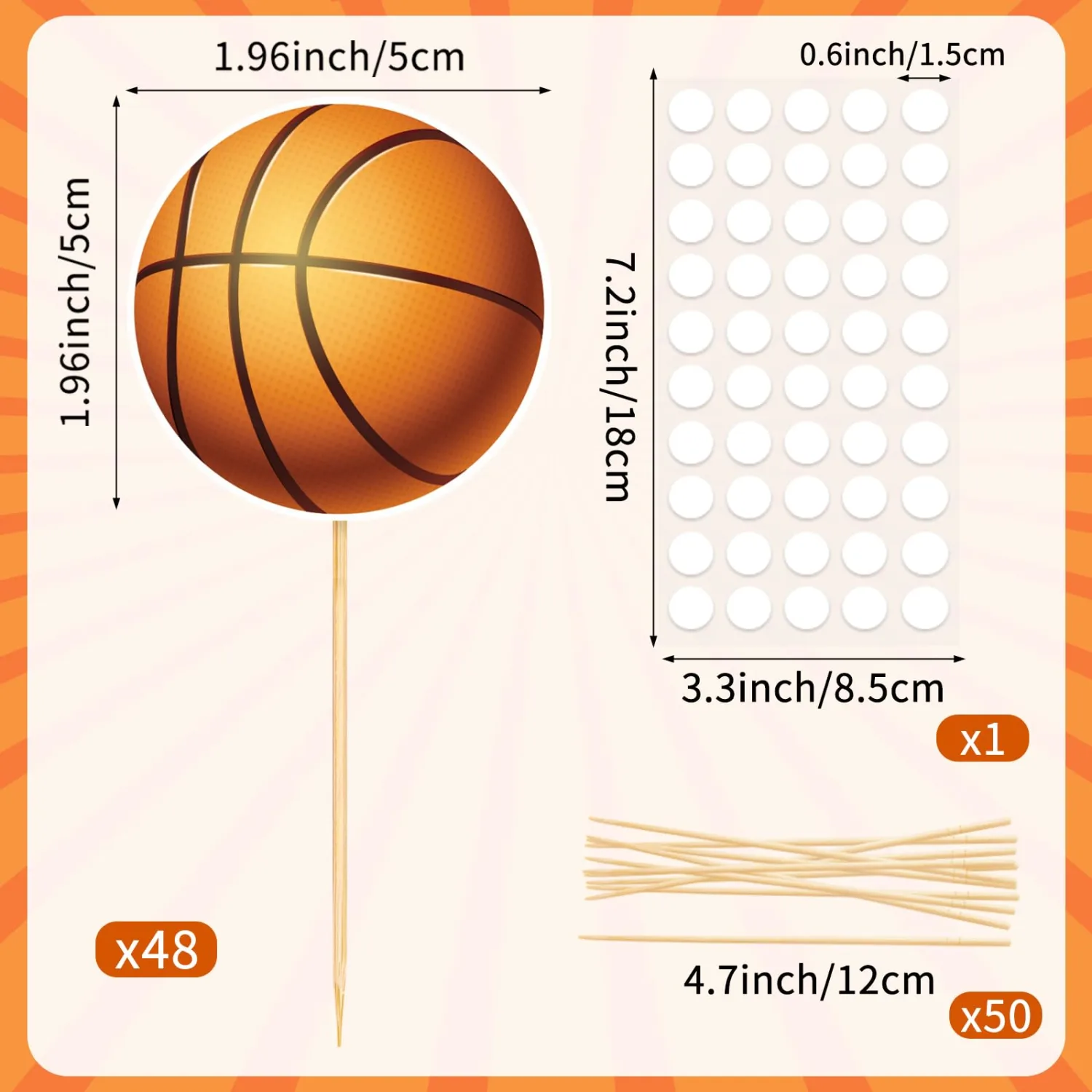 48 Pieces Basketball Cupcake Toppers Sport Balls Cupcake Picks for Kids Basketball Theme Party Baby Shower Birthday Party Decoration Supplies
