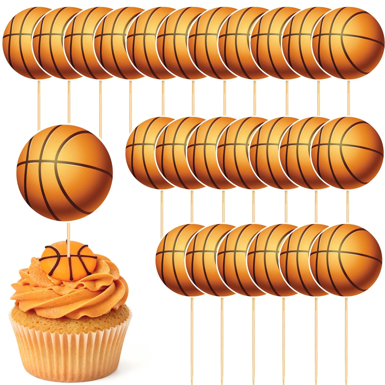 48 Pieces Basketball Cupcake Toppers Sport Balls Cupcake Picks for Kids Basketball Theme Party Baby Shower Birthday Party Decoration Supplies